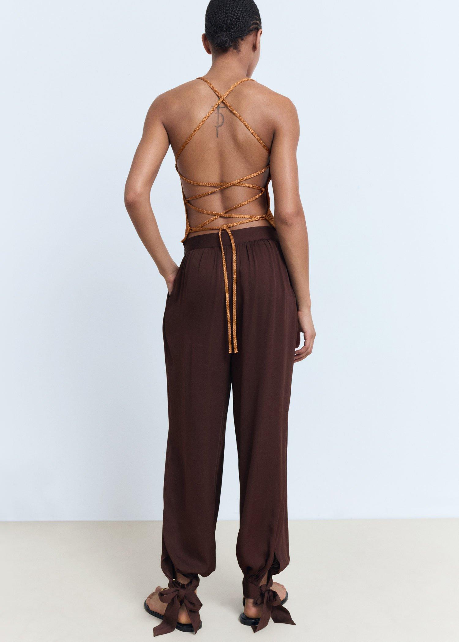 Brown Balloon-Style Trousers With Bows, , large image number 1