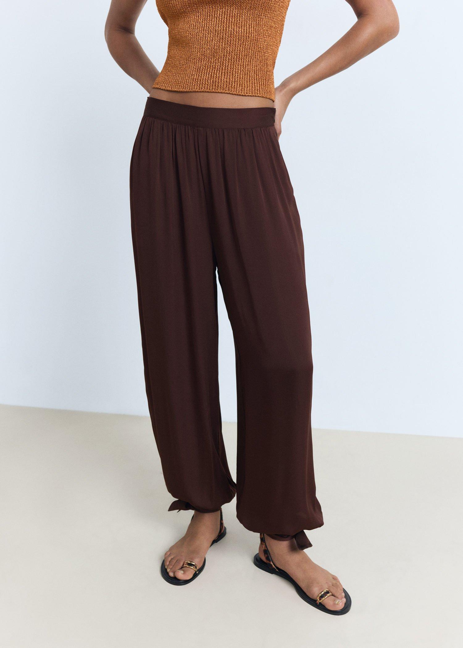 Brown Balloon-Style Trousers With Bows, , large image number 2