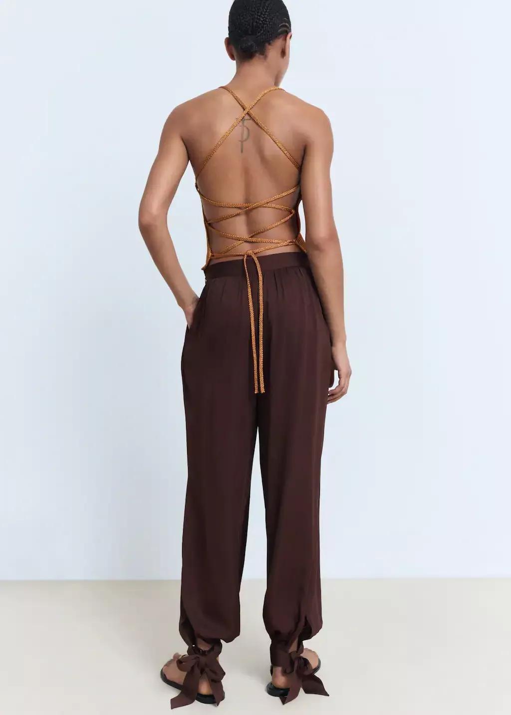 Brown Balloon-Style Trousers With Bows, Dark Brown, large image number 10