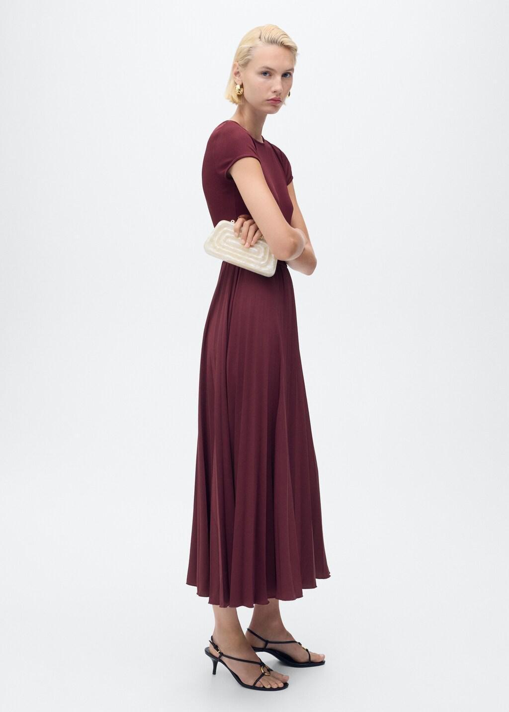 Red Combined Pleated Dress, , large image number 1