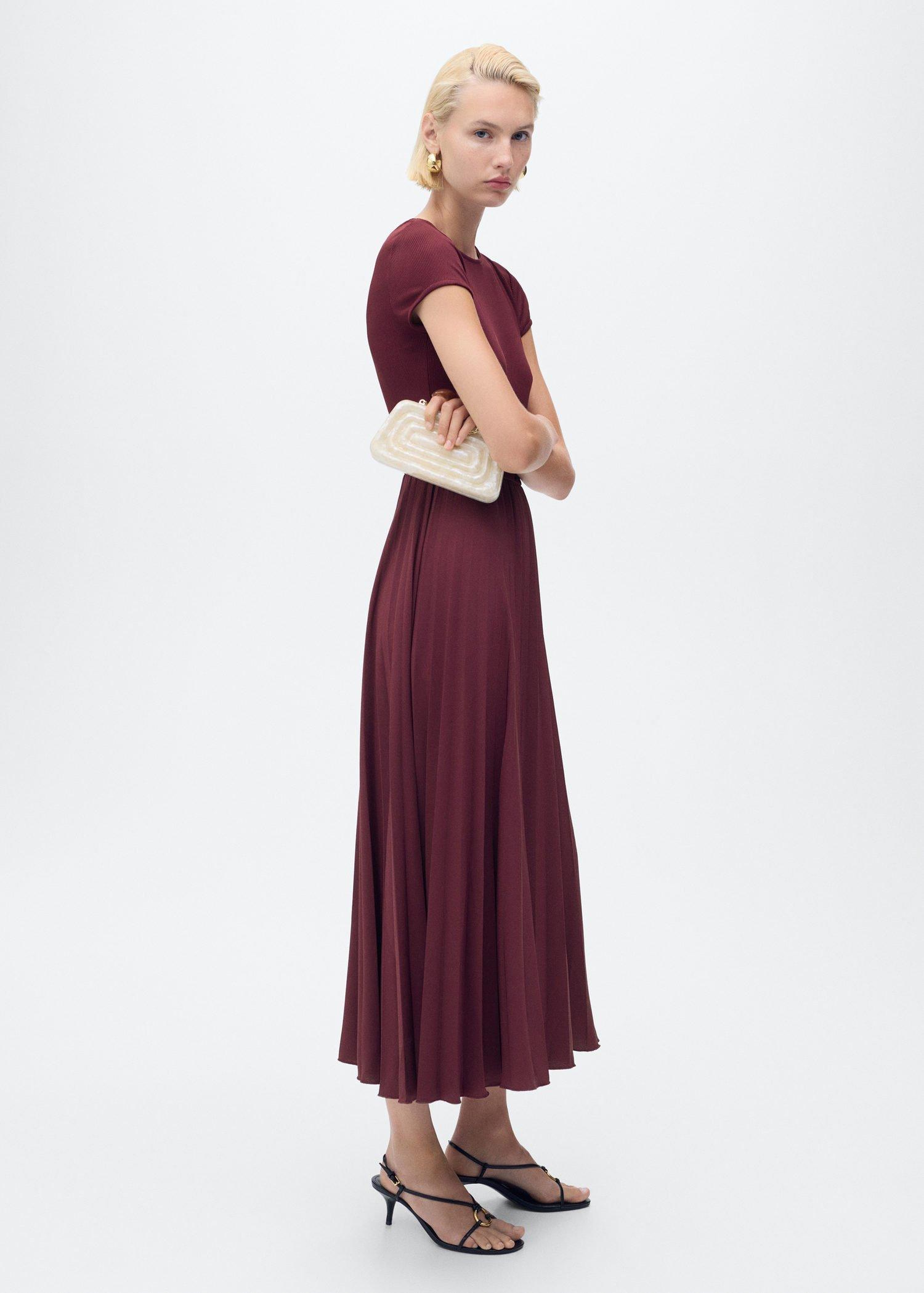 Red Combined Pleated Dress, , large image number 6