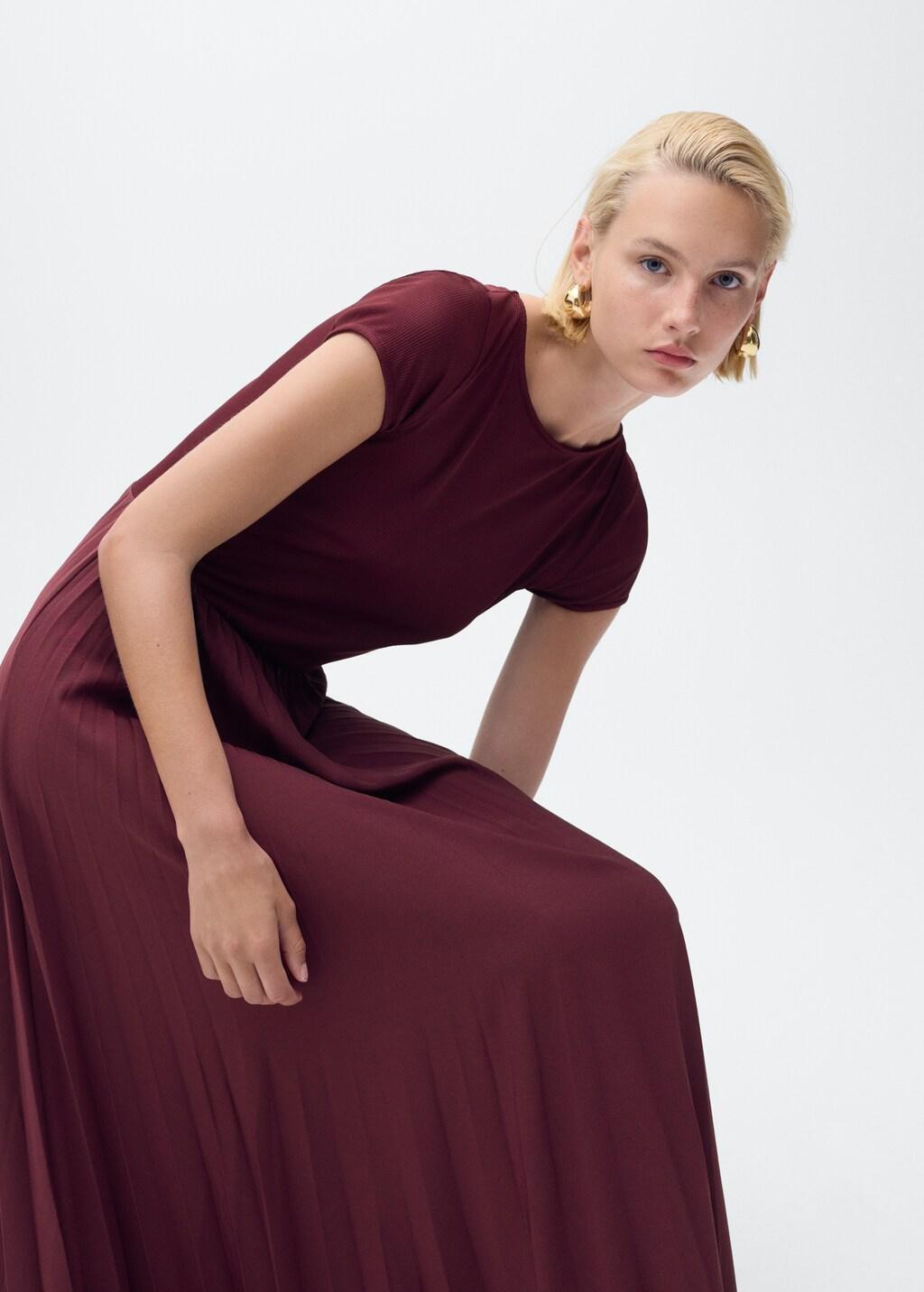 Red Combined Pleated Dress, , large image number 12
