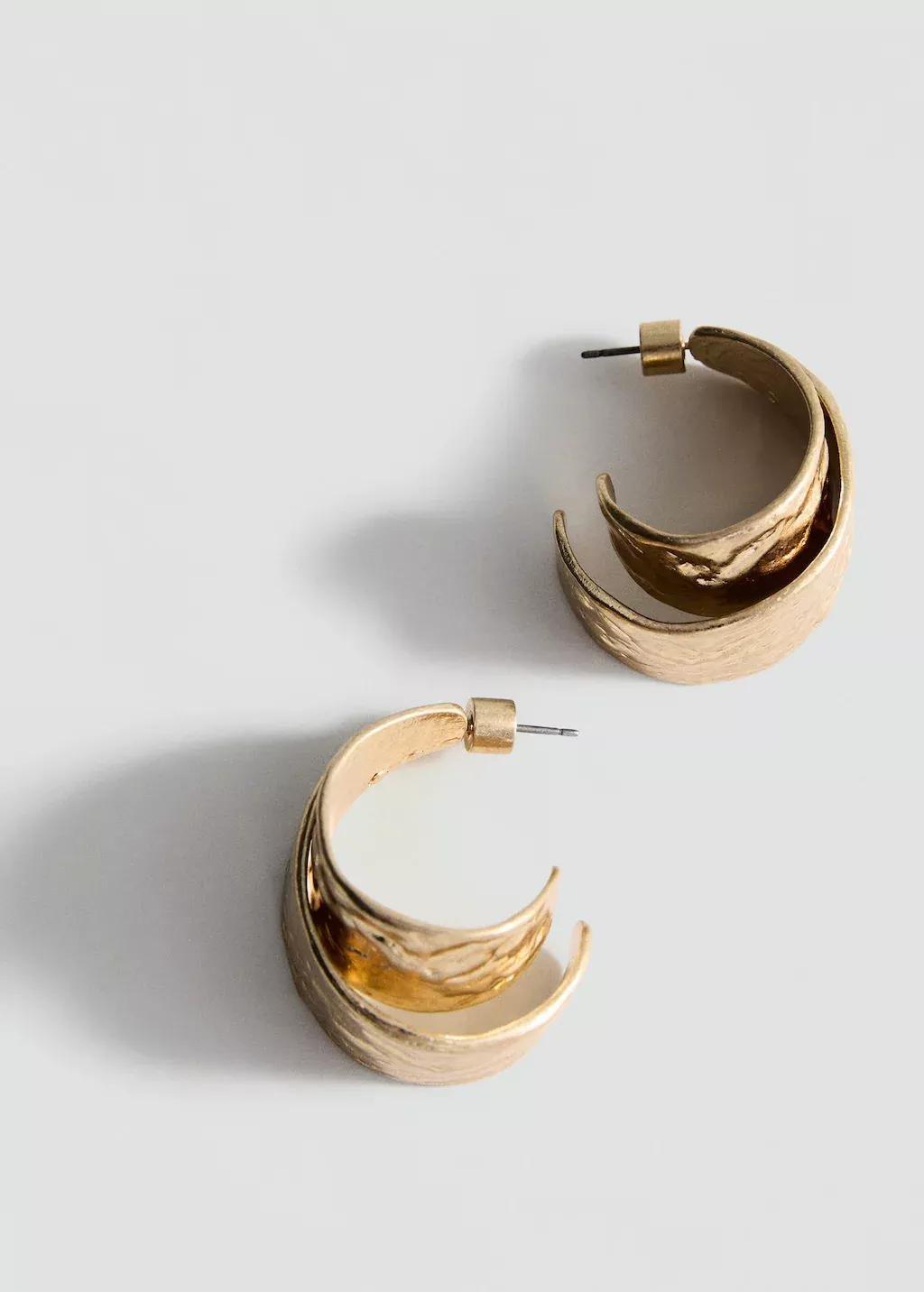Gold Textured Double Hoop Earrings, 0201_OR, large image number 0