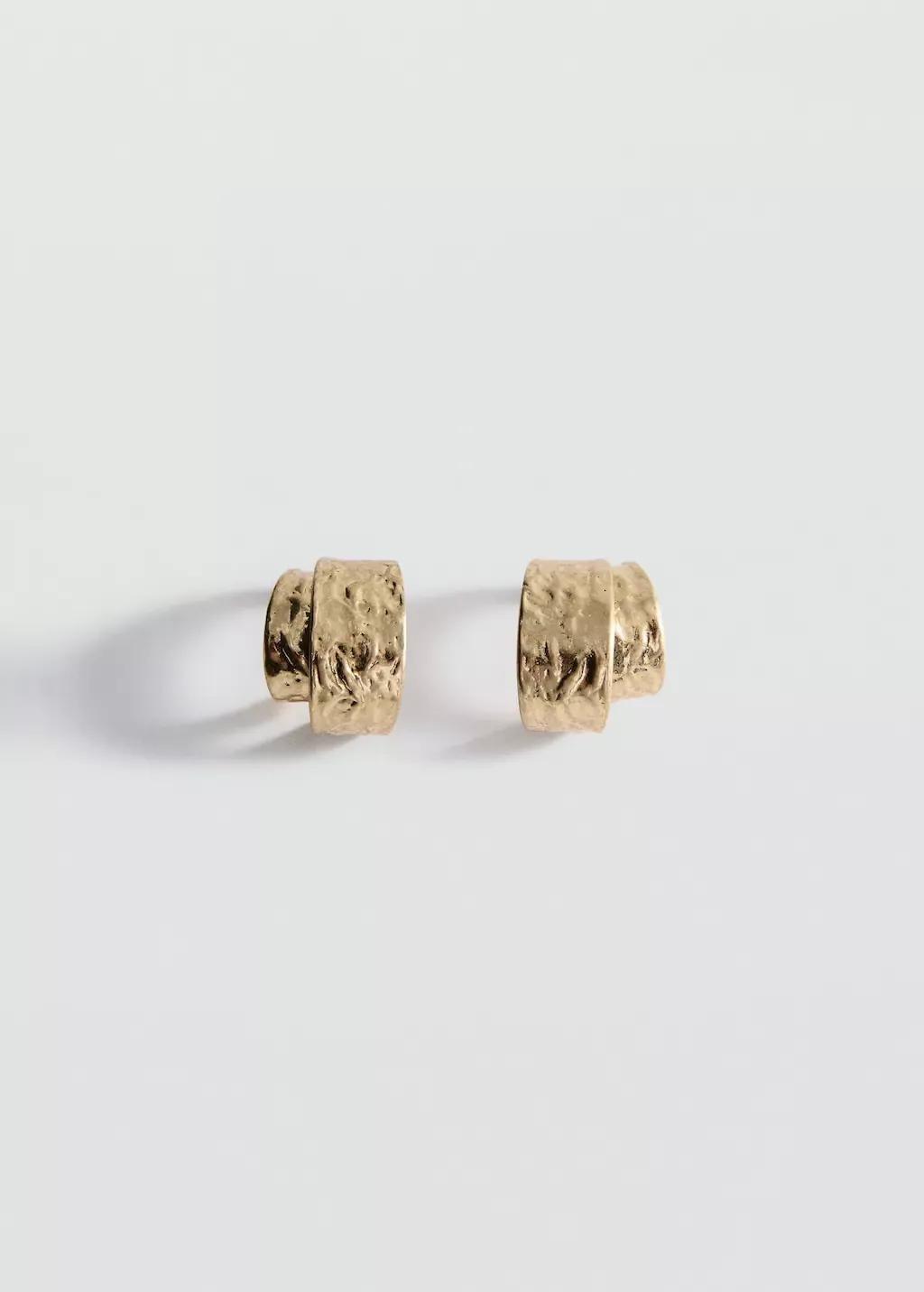 Gold Textured Double Hoop Earrings, 0201_OR, large image number 2