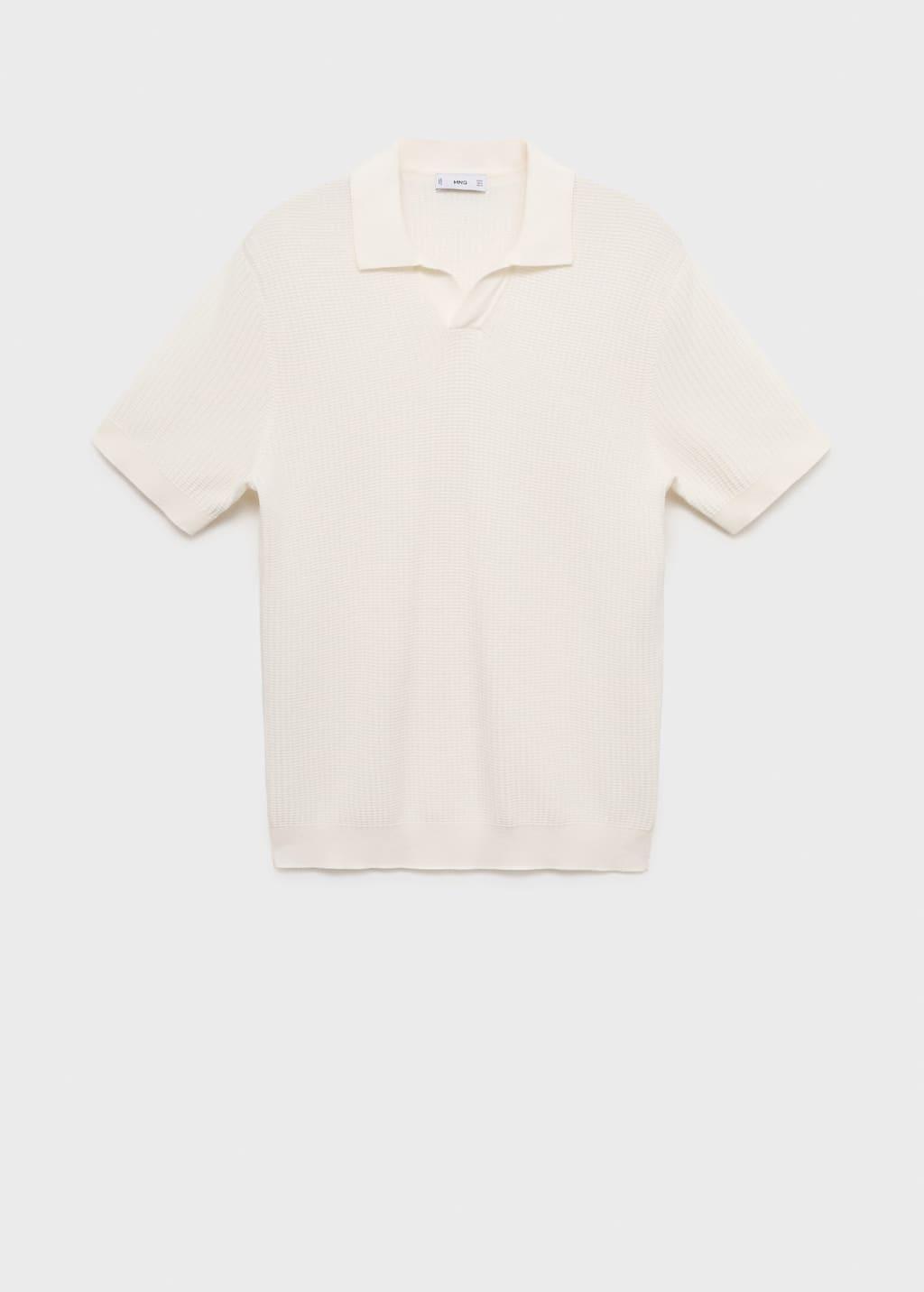 NATURAL WHITE Structured cotton knitted polo shirt, , large image number 0