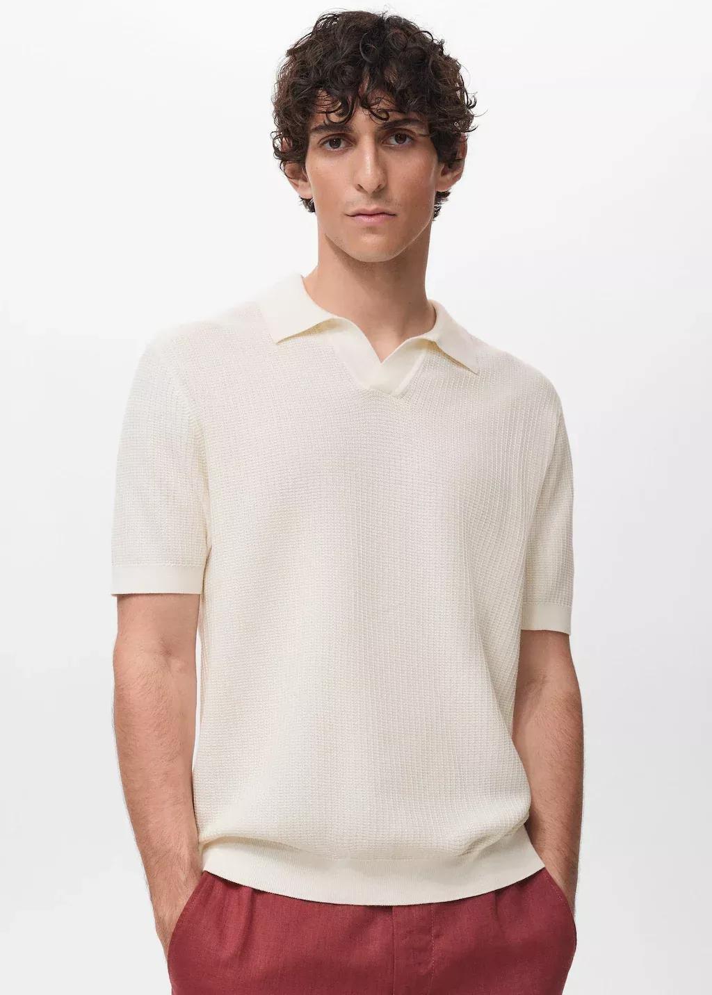 NATURAL WHITE Structured cotton knitted polo shirt, , large image number 1