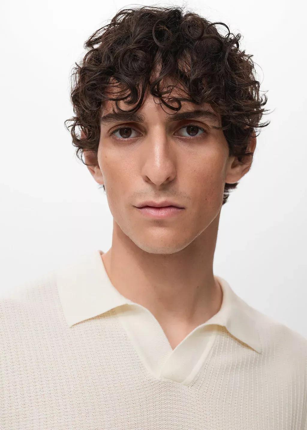 NATURAL WHITE Structured cotton knitted polo shirt, , large image number 2