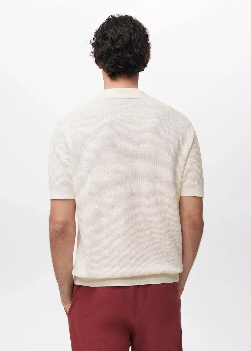 NATURAL WHITE Structured cotton knitted polo shirt, , large image number 5