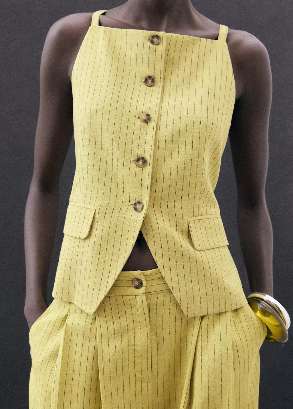 Yellow Buttons Striped Top, , large image number 1