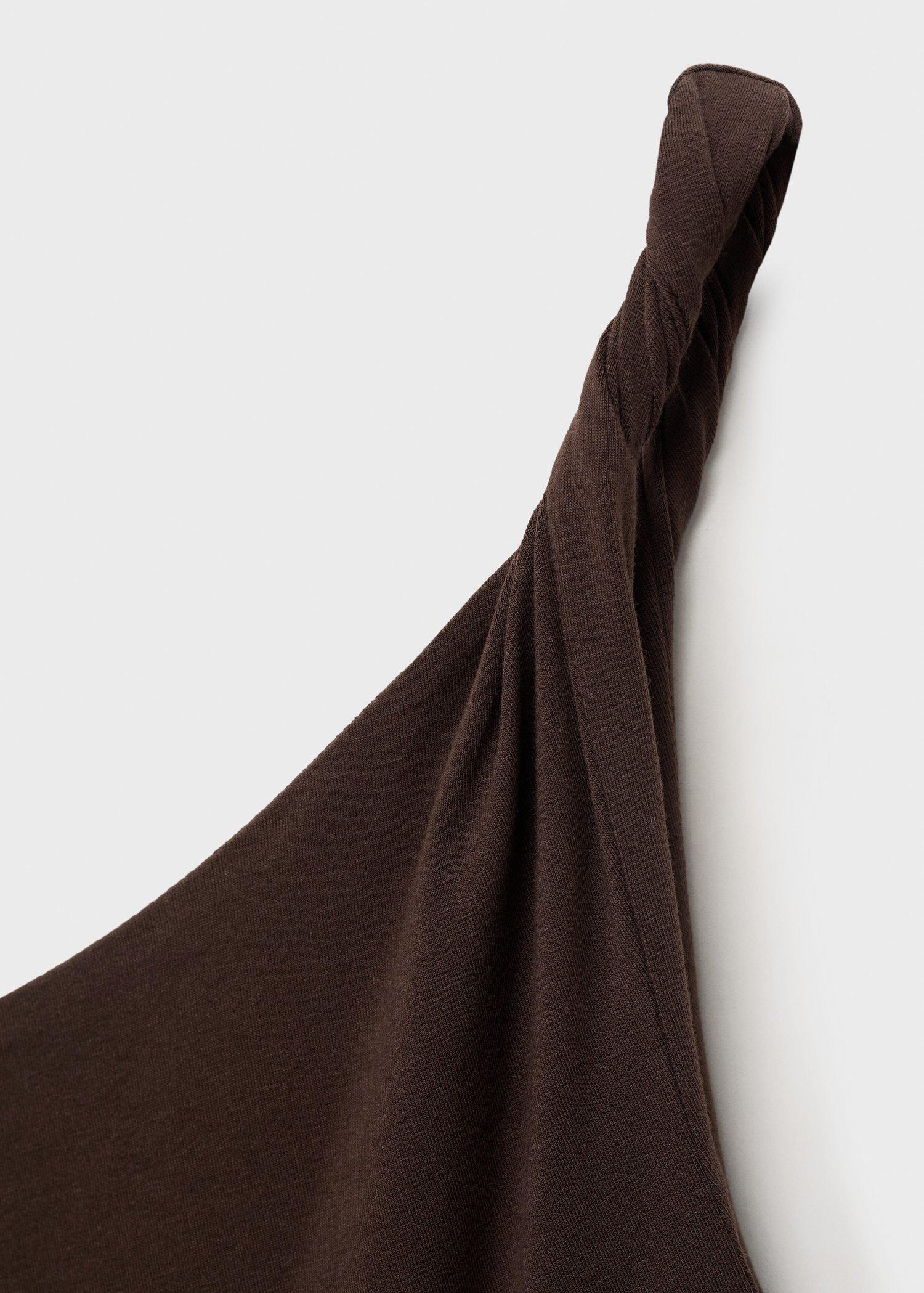 Brown Asymmetrical Dress With Gathered Strap, , large image number 6