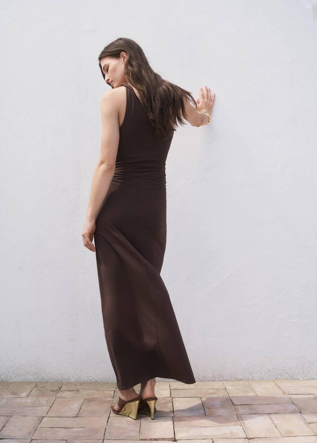 Brown Asymmetrical Dress With Gathered Strap, Brown, large image number 9