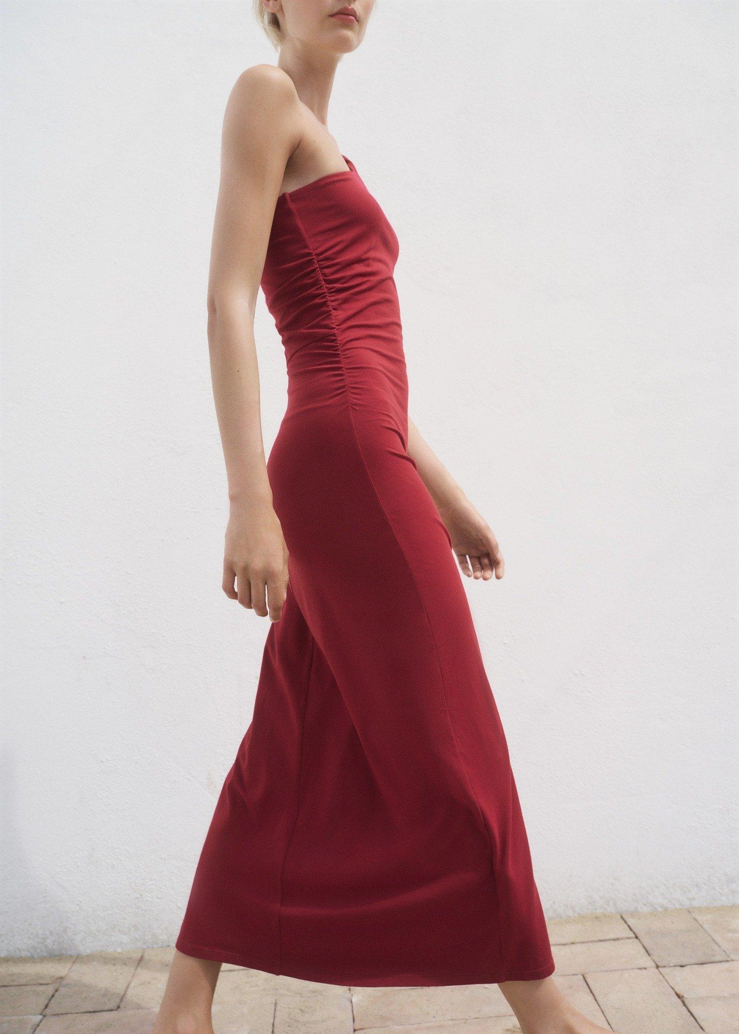 Red Asymmetrical Dress With Gathered Strap, , large image number 1