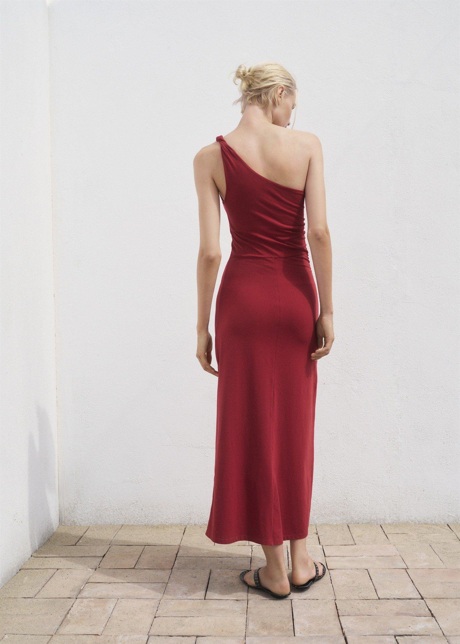 Red Asymmetrical Dress With Gathered Strap, , large image number 2