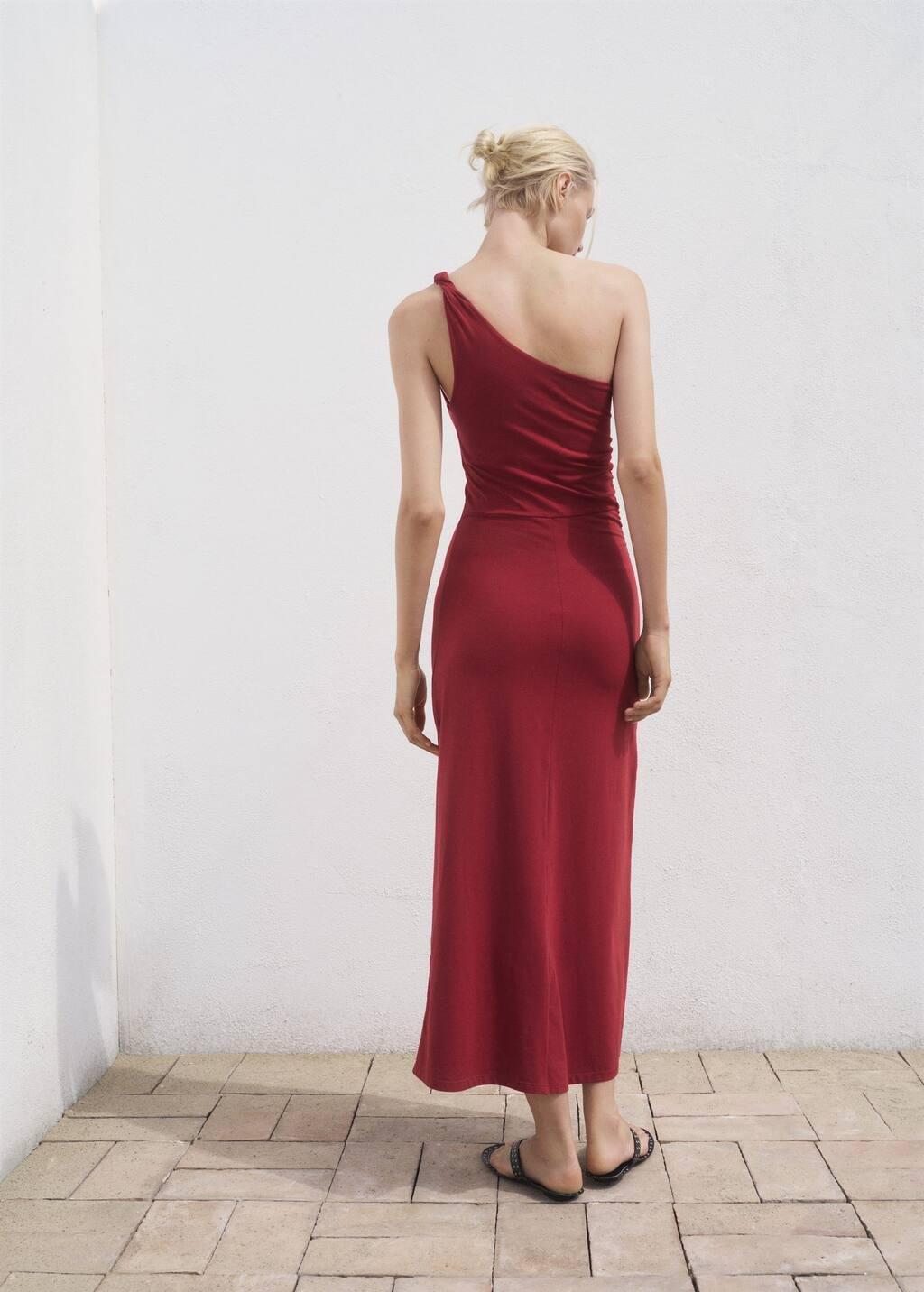 Red Asymmetrical Dress With Gathered Strap, 0201_78, large image number 7