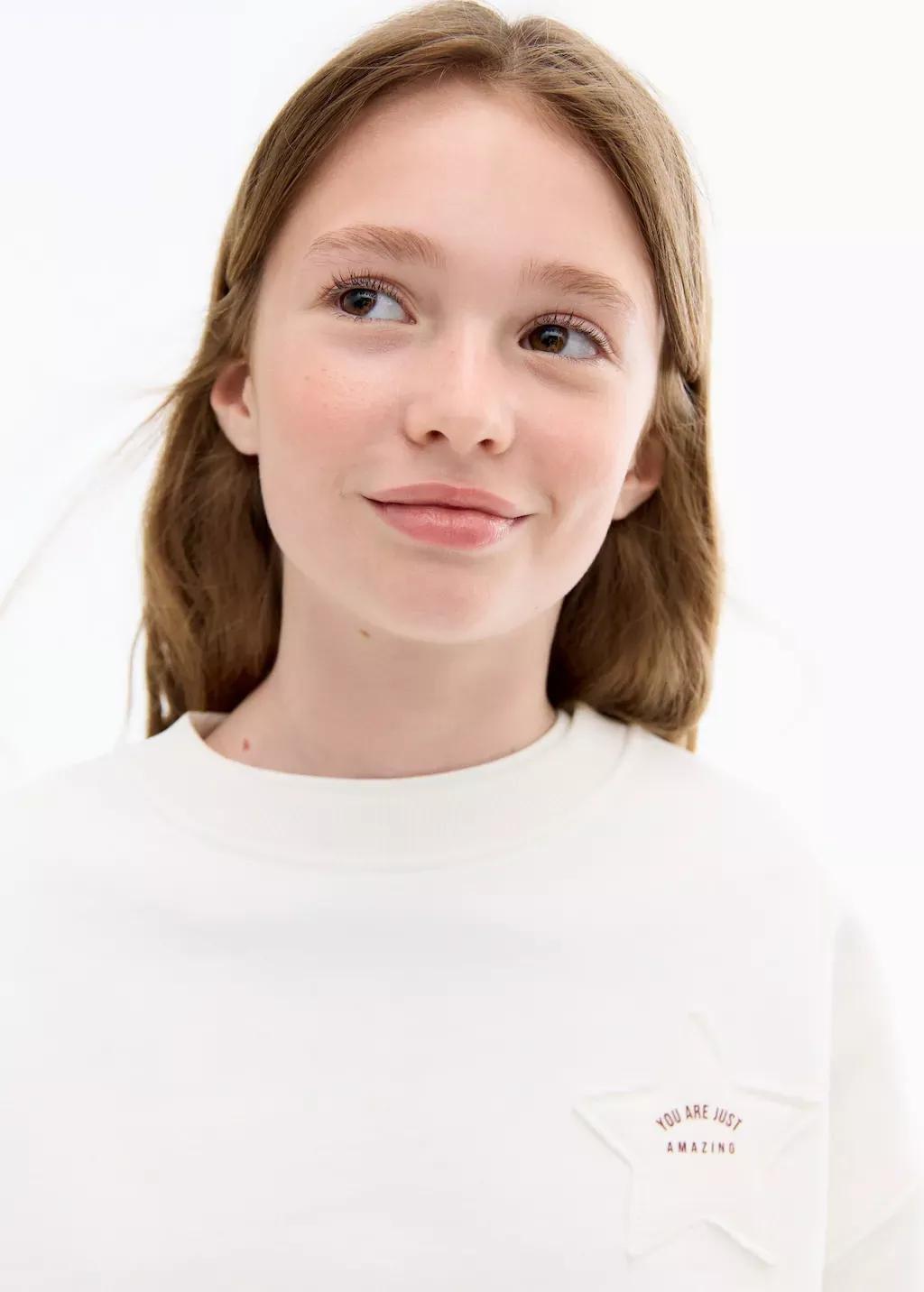 White Sweatshirt With Embroidered Star, Kids Girls, , large image number 1