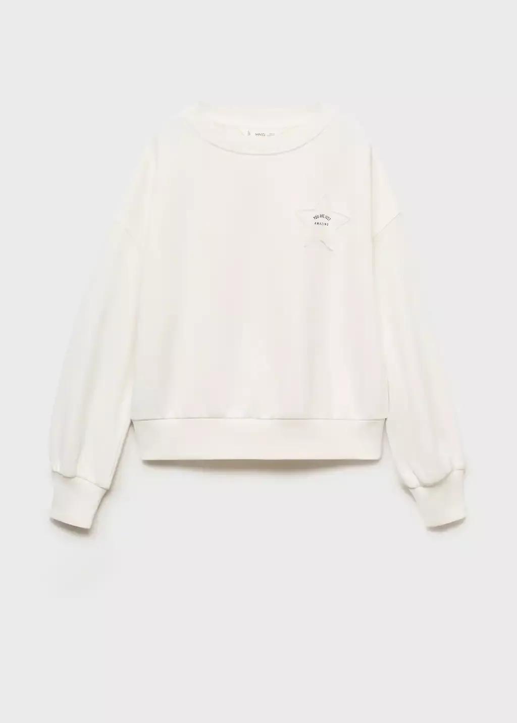 White Sweatshirt With Embroidered Star, Kids Girls, , large image number 3