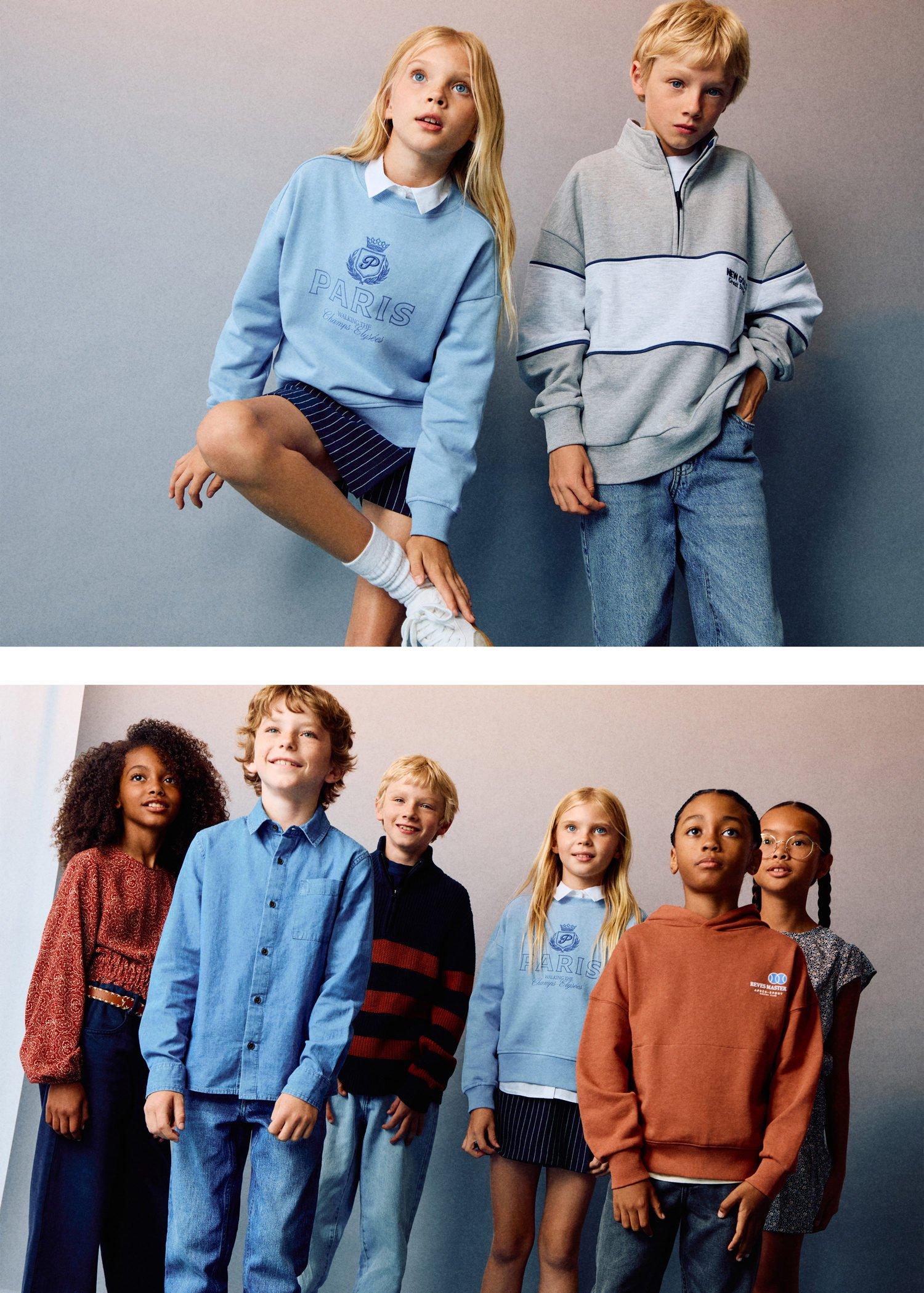 Blue Lt Pastel Printed Embroidered Sweatshirt, Kids Girls, , large image number 0