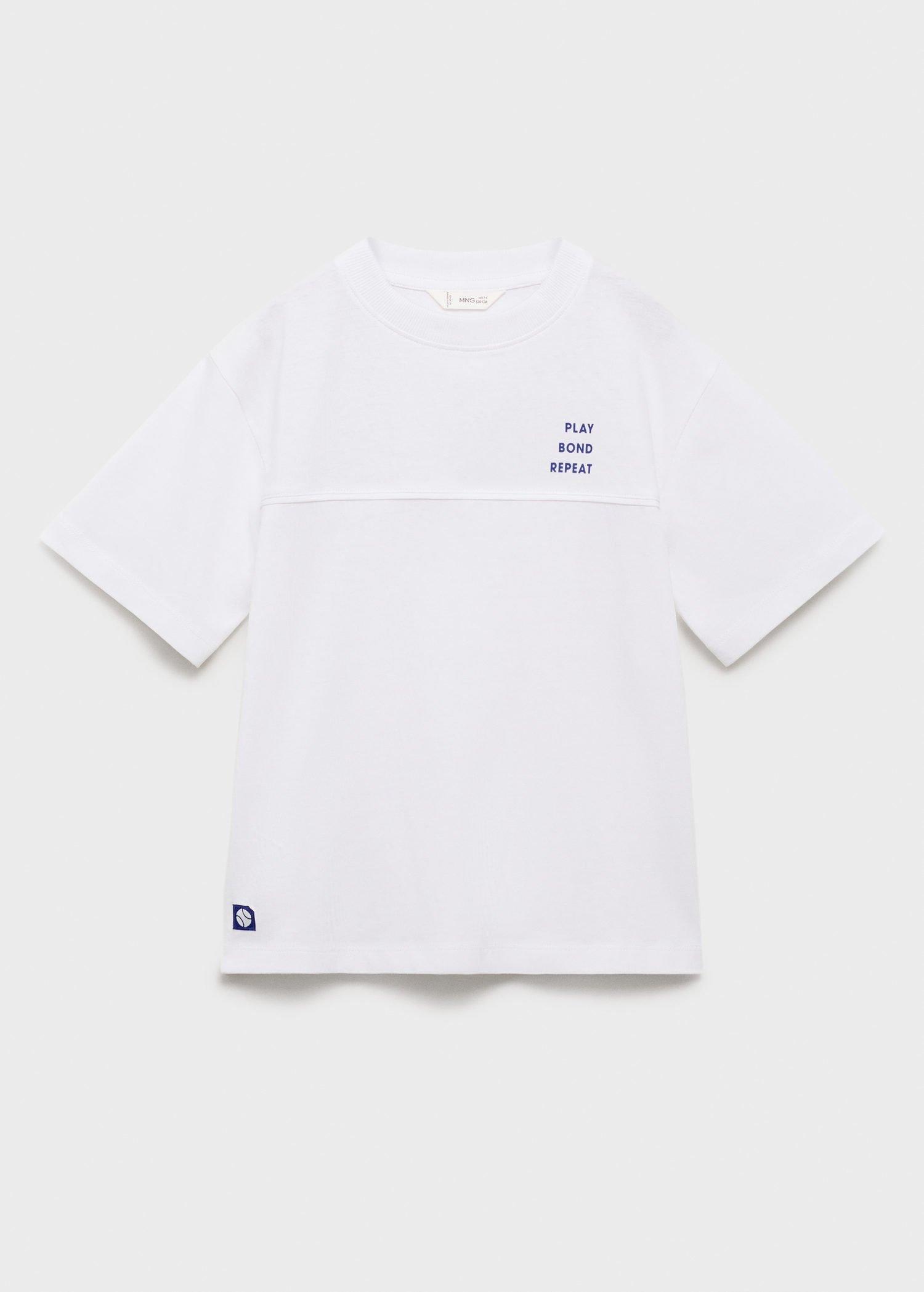 White Short-Sleeved Printed T-Shirt, Kids Boys, Natural White, medium