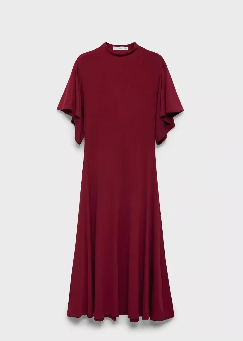 Red Bell Sleeve Flared Dress, Dark Red, large image number 3