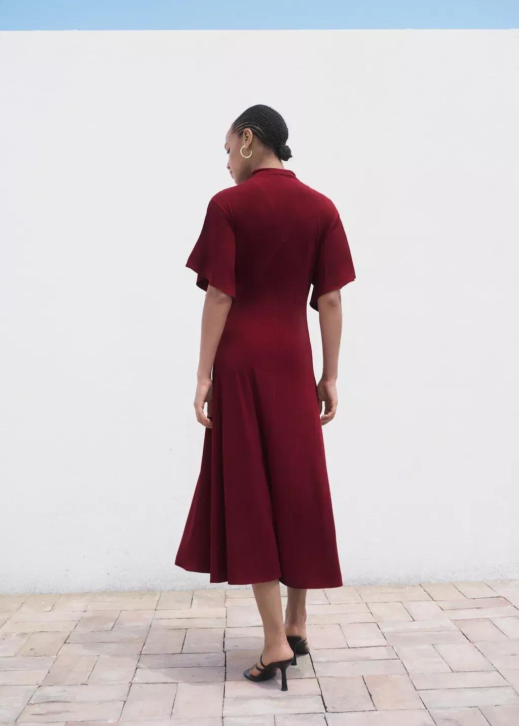 Red Bell Sleeve Flared Dress, Dark Red, large image number 4