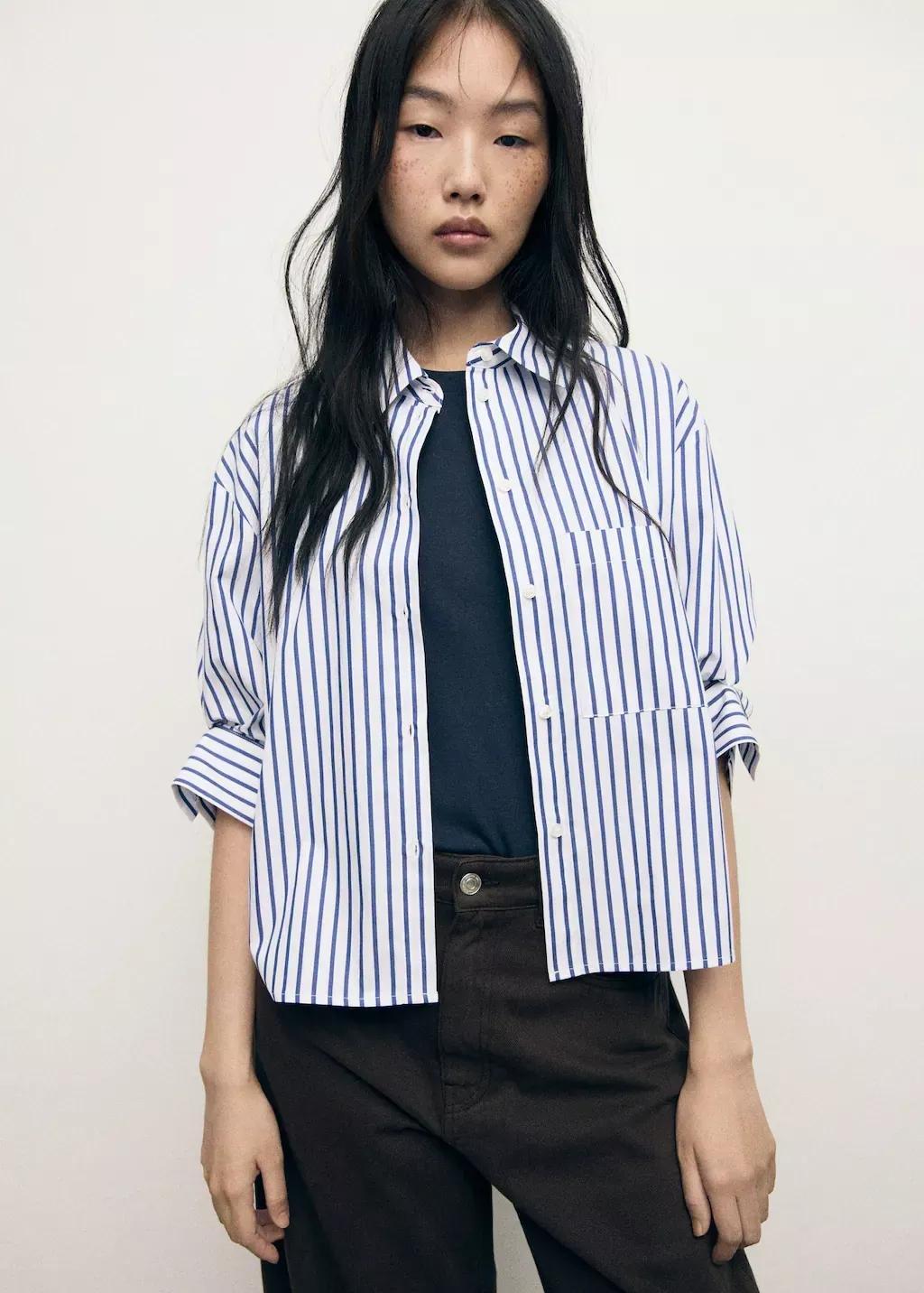 Blue Striped Cropped Shirt, , large image number 1