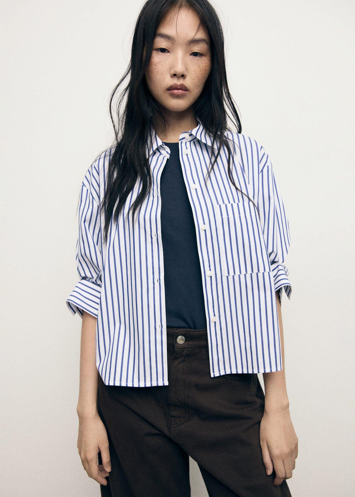 Blue Striped Cropped Shirt, , large image number 2