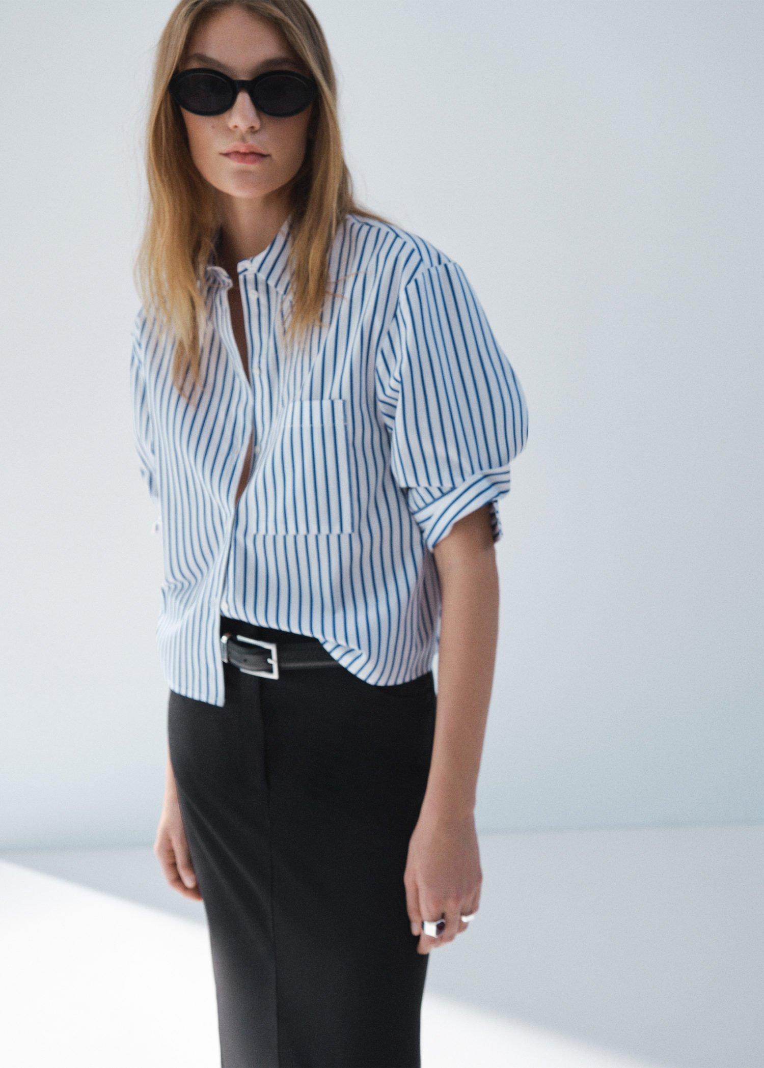 Blue Striped Cropped Shirt, , large image number 8