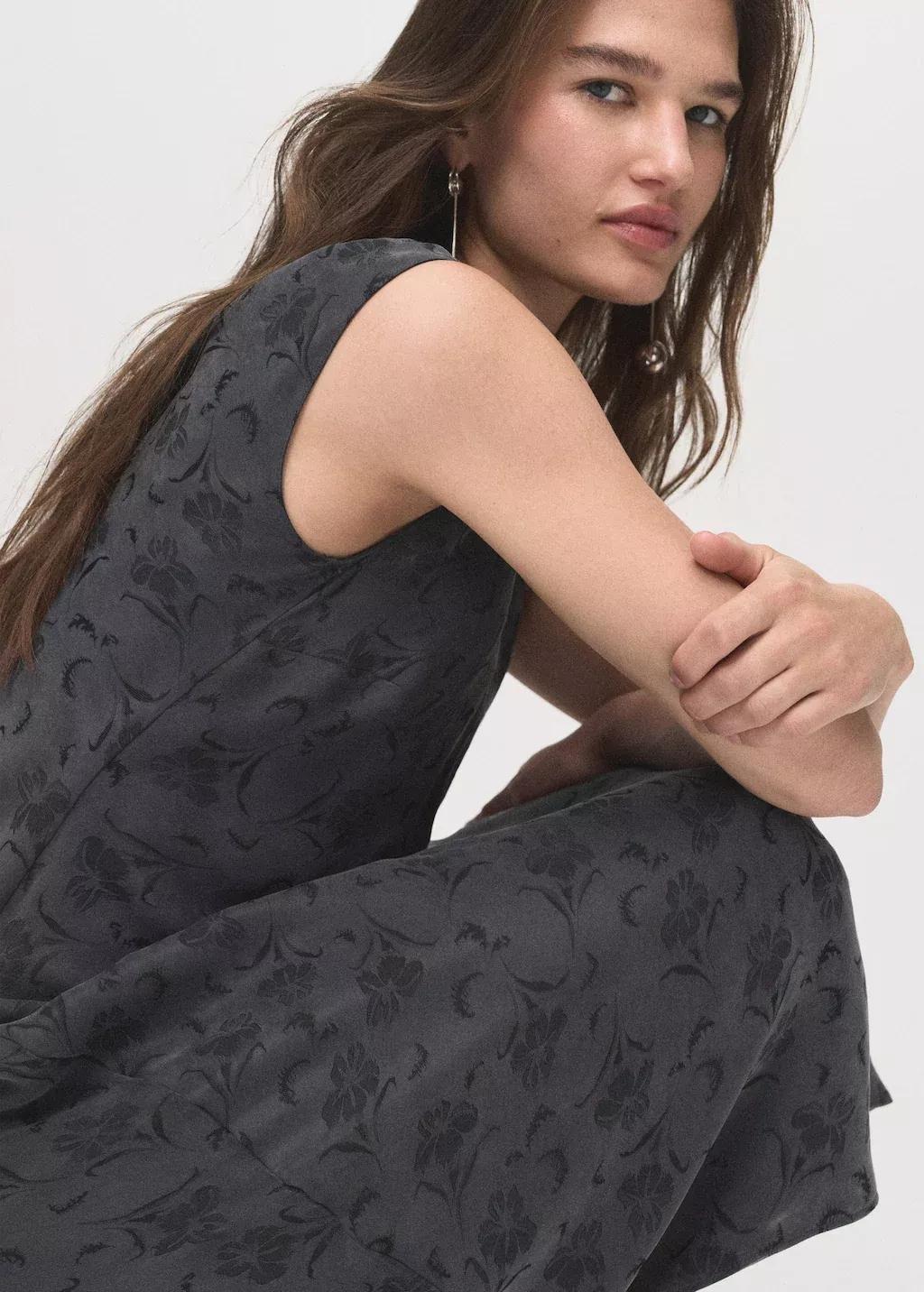 Grey Satin Floral Jacquard Dress, , large image number 5