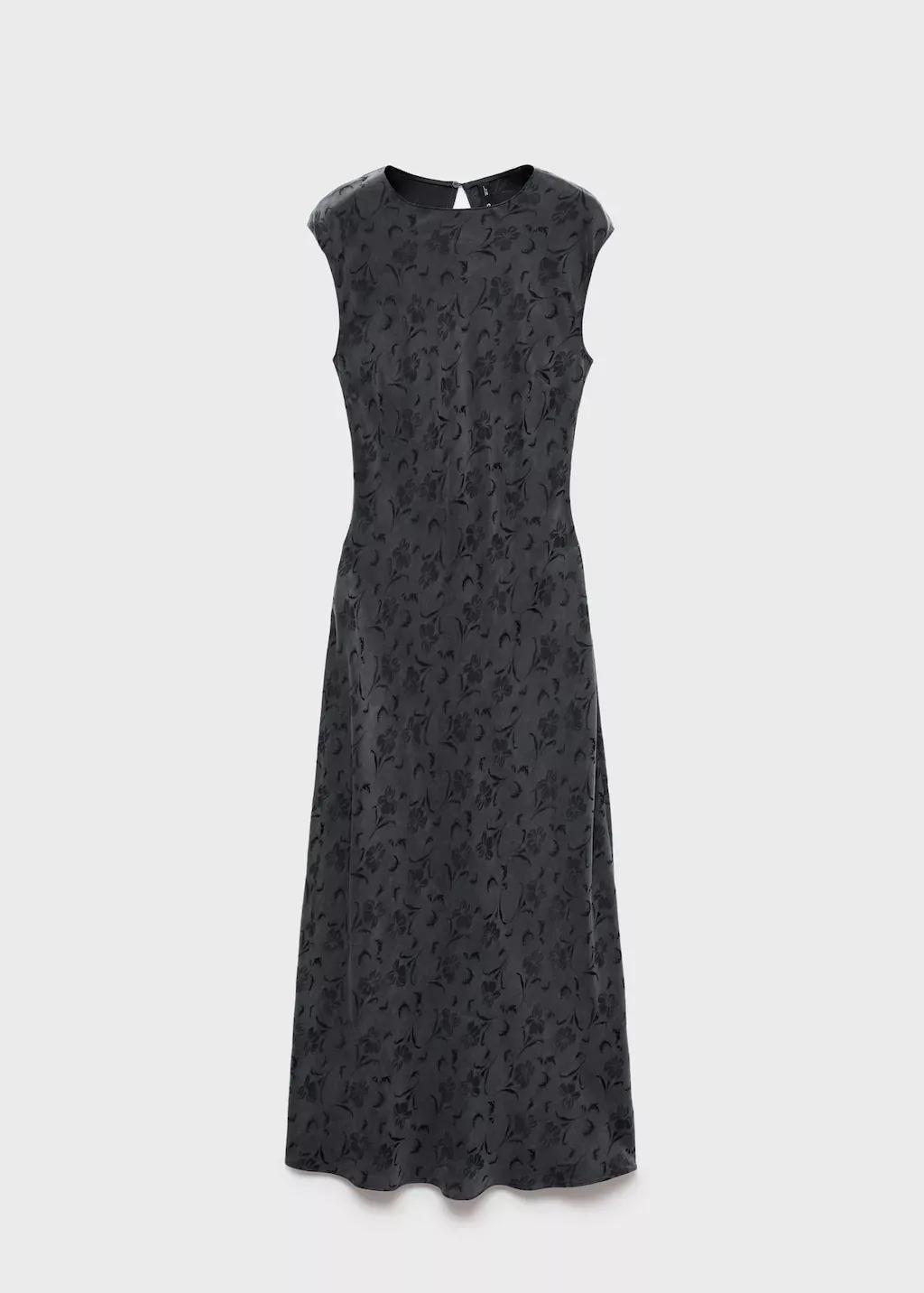 Grey Satin Floral Jacquard Dress, , large image number 7