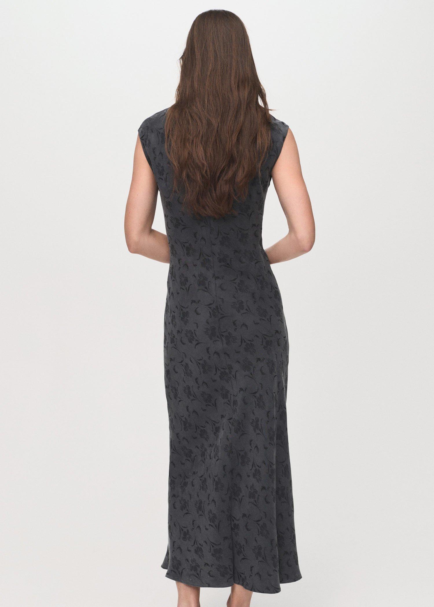 Grey Satin Floral Jacquard Dress, , large image number 8