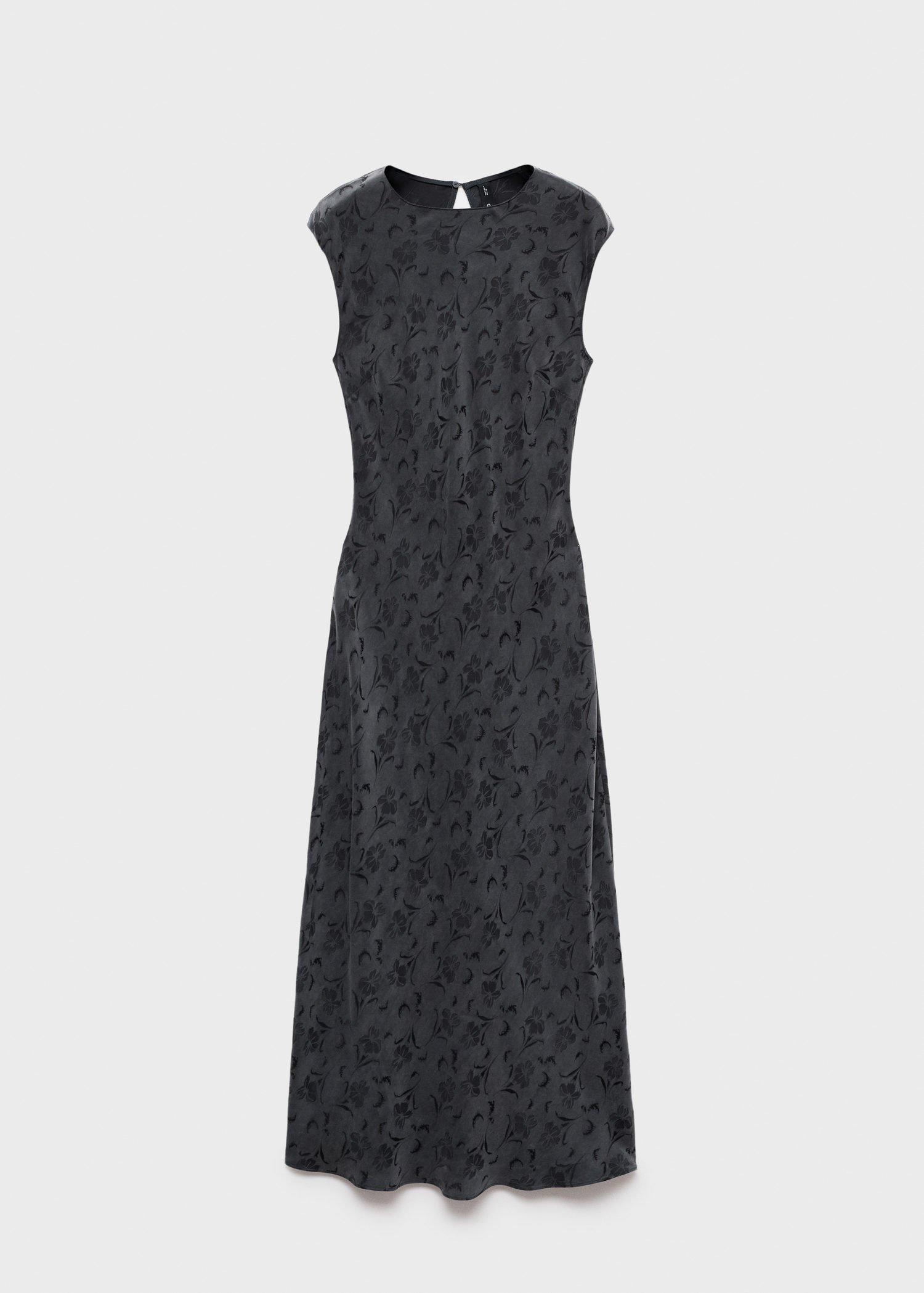 Grey Satin Floral Jacquard Dress, , large image number 10