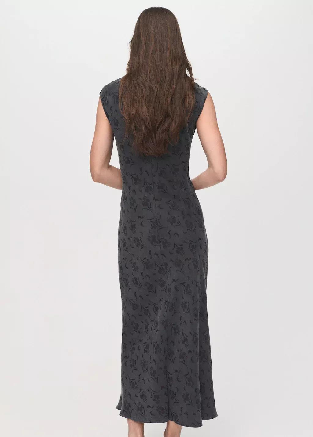 Grey Satin Floral Jacquard Dress, , large image number 11