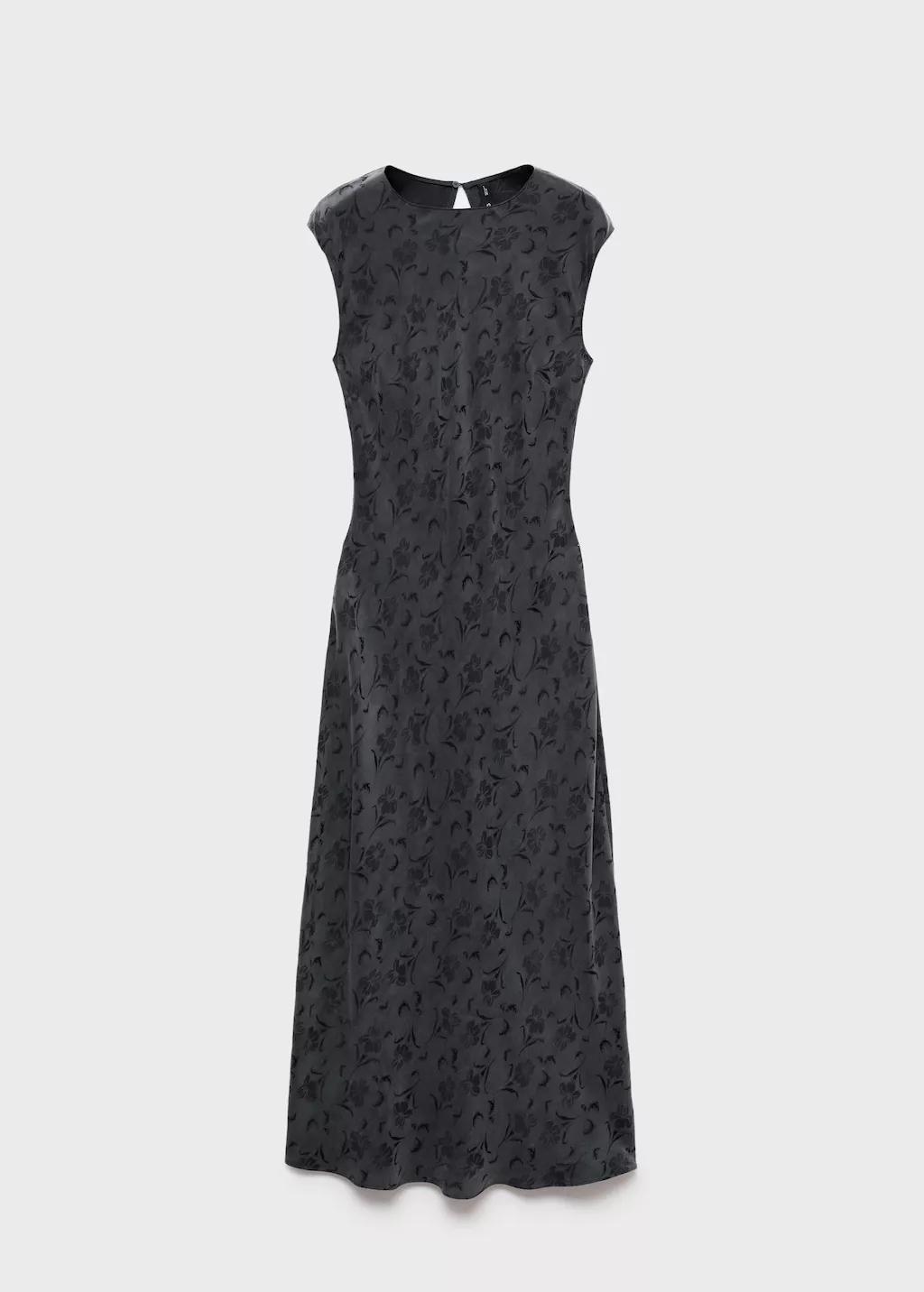 Grey Satin Floral Jacquard Dress, , large image number 12