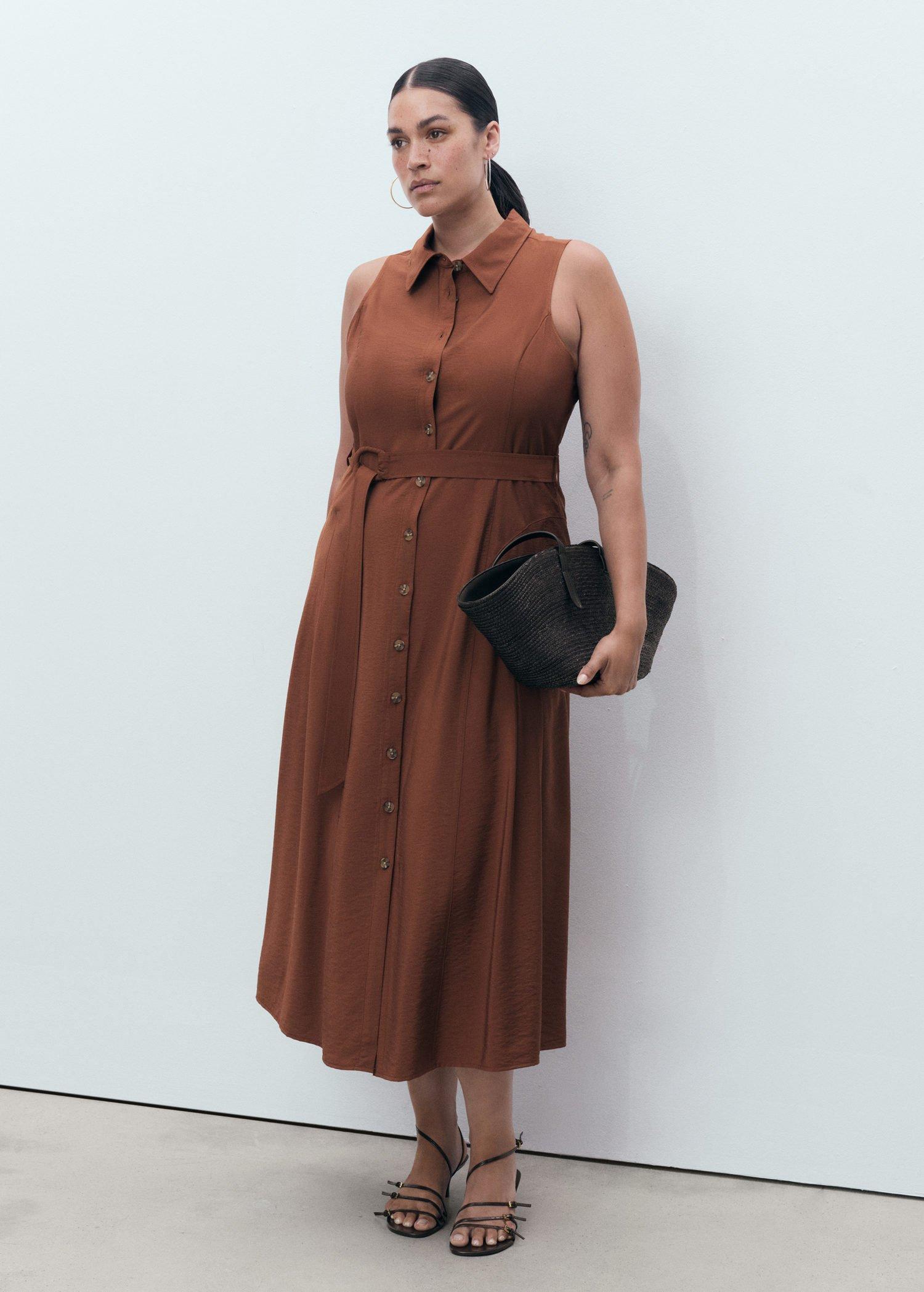 Brown Belt Shirt Dress, , large image number 2