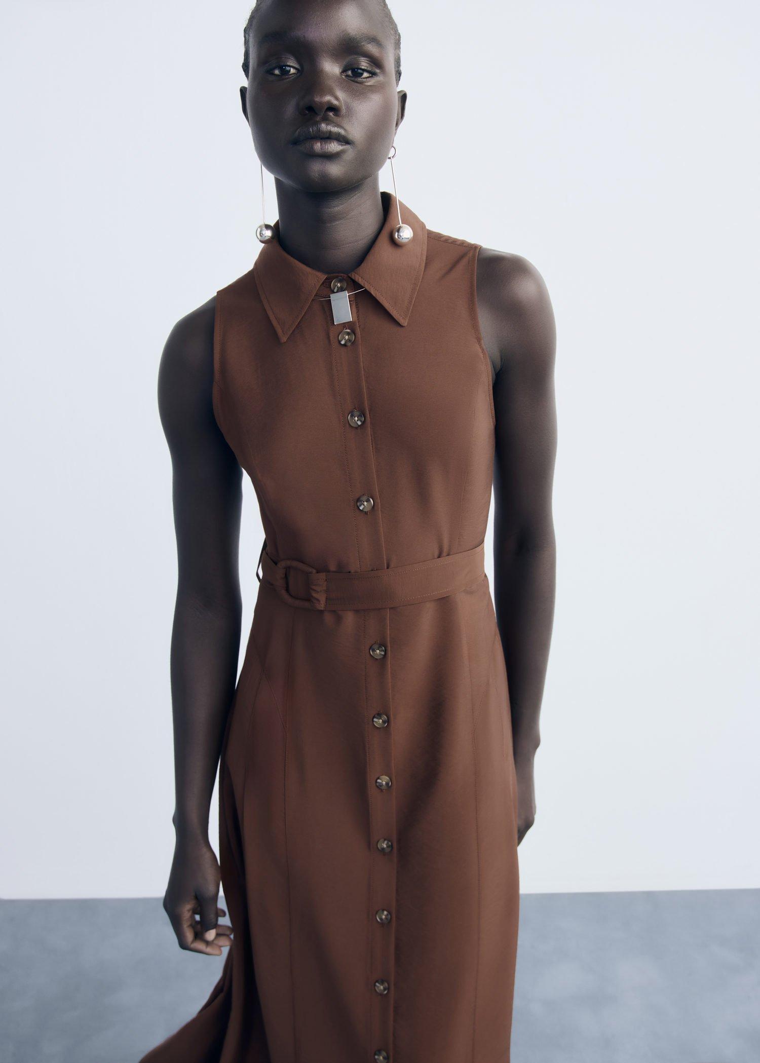 Brown Belt Shirt Dress, , large image number 4