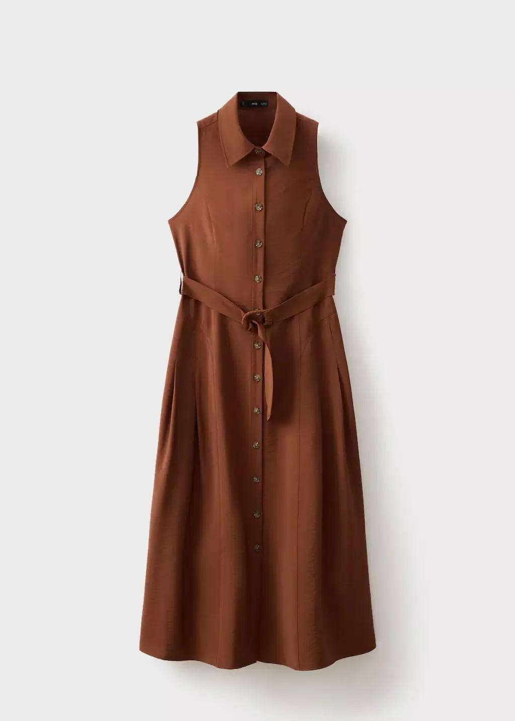 Brown Belt Shirt Dress, Brown, large image number 7