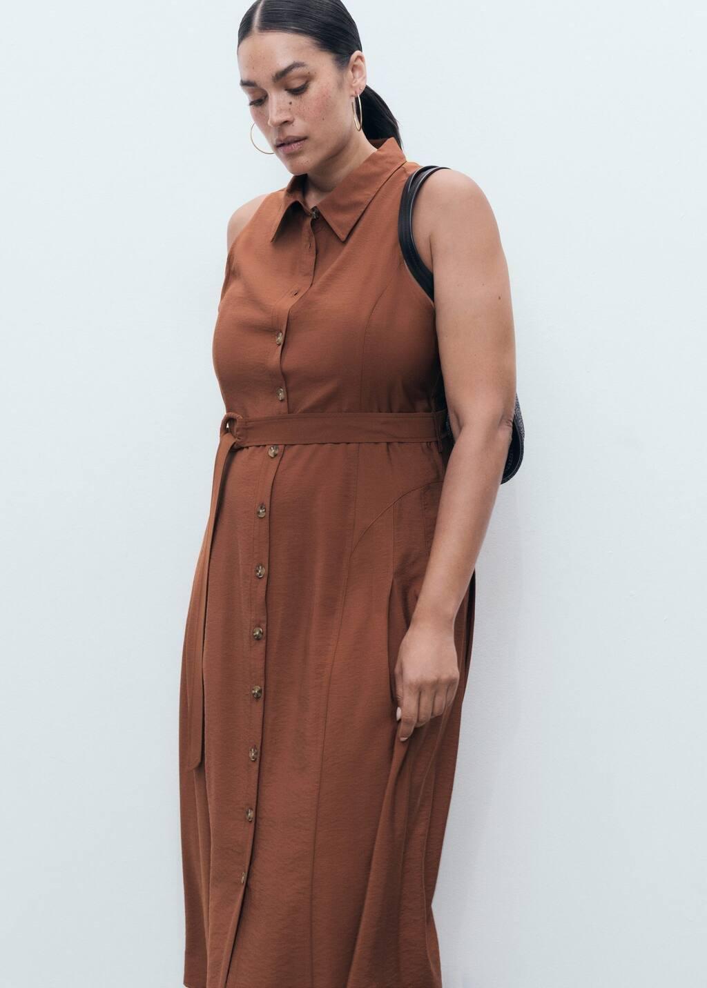 Brown Belt Shirt Dress, Brown, large image number 11