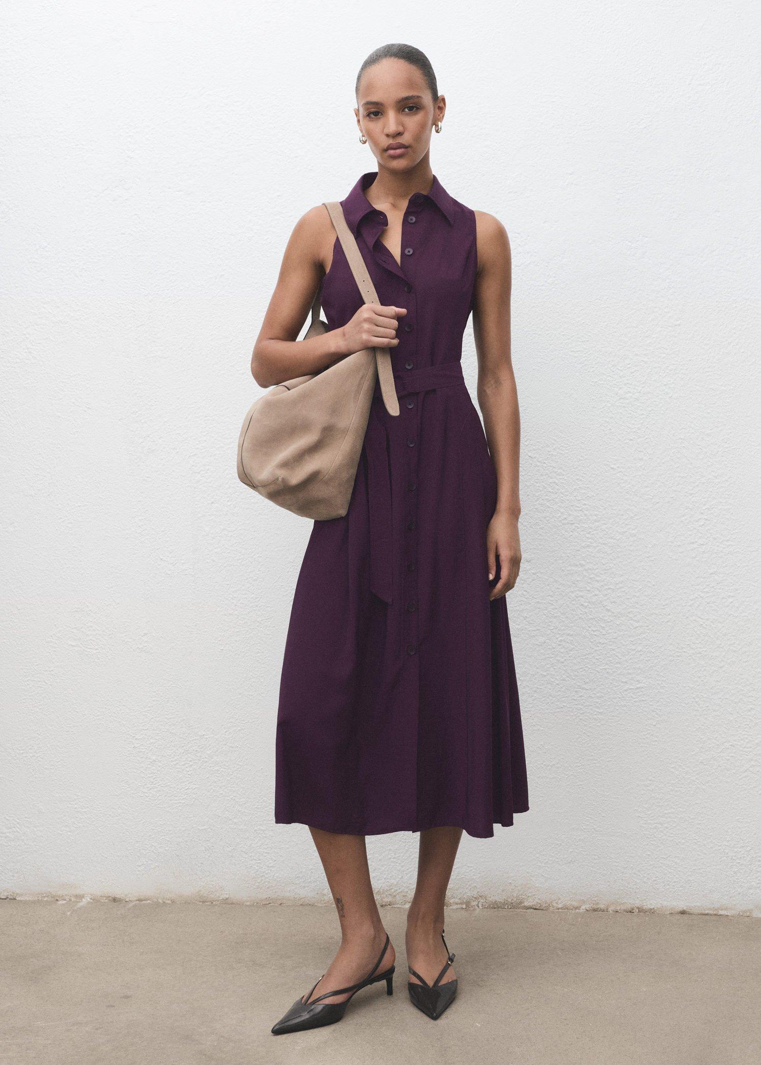Purple Belt Shirt Dress, , large image number 4