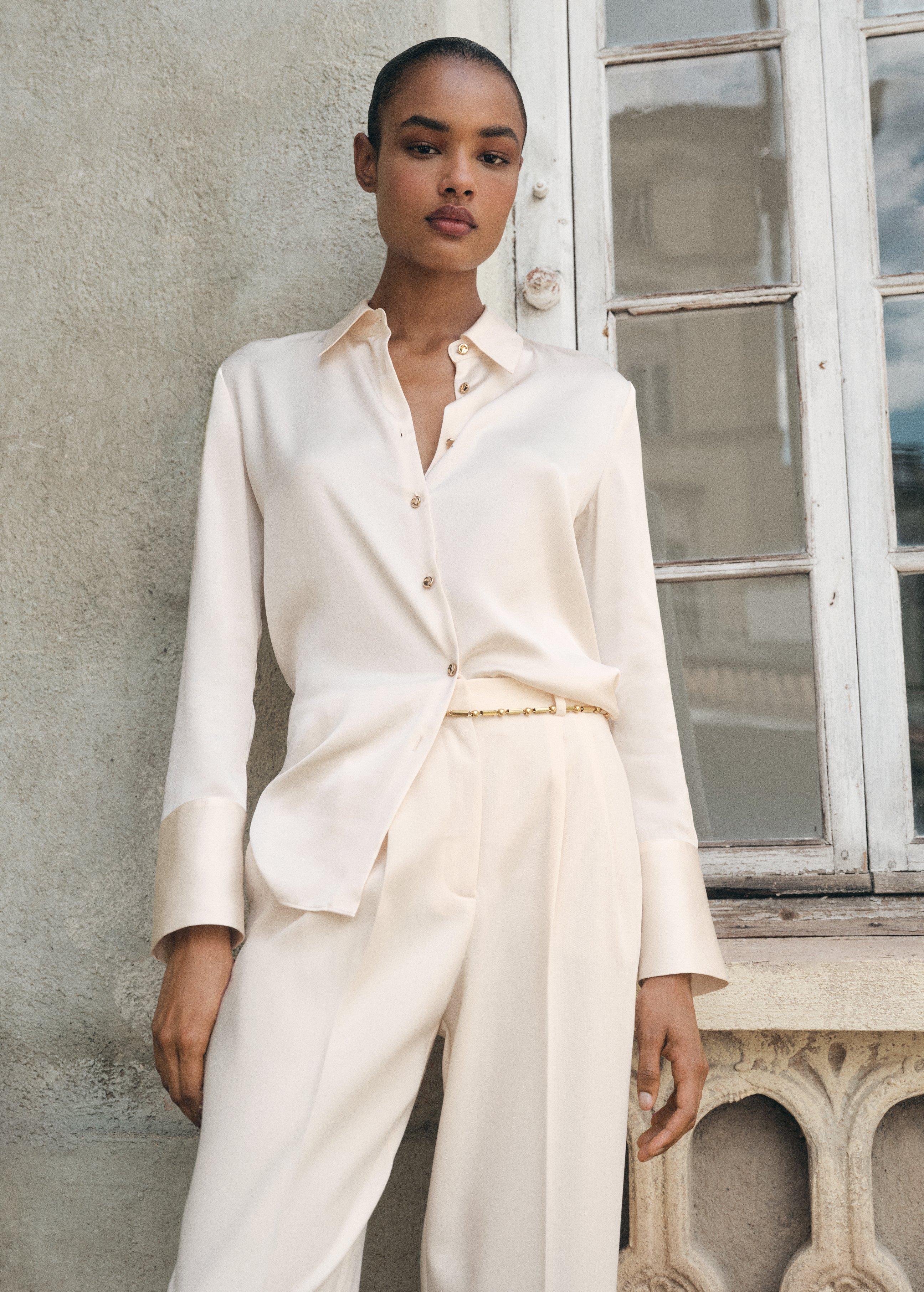 LIGHT BEIGE Satin finish flowy shirt, , large image number 0