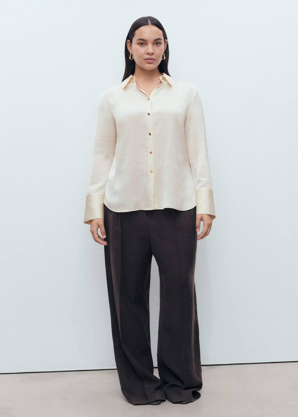 LIGHT BEIGE Satin finish flowy shirt, , large image number 5