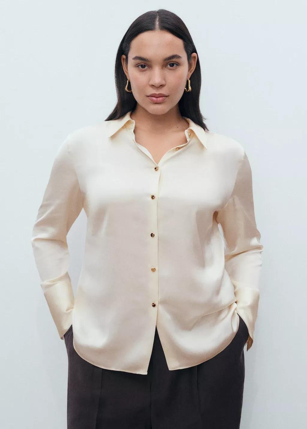 LIGHT BEIGE Satin finish flowy shirt, , large image number 9