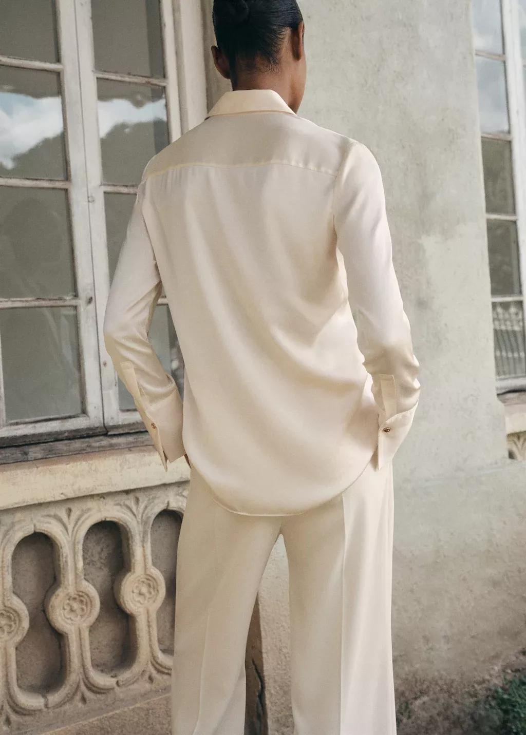 LIGHT BEIGE Satin finish flowy shirt, , large image number 11