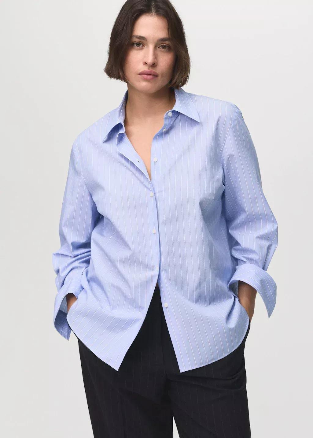 Blue Lt Pastel Cotton And Lyocell Blend Straight Shirt, , large image number 2