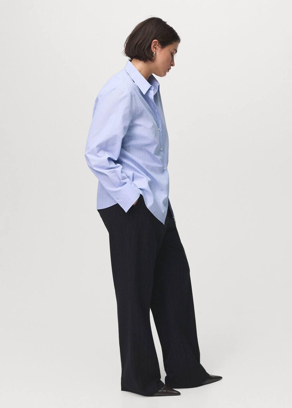Blue Lt Pastel Cotton And Lyocell Blend Straight Shirt, , large image number 4