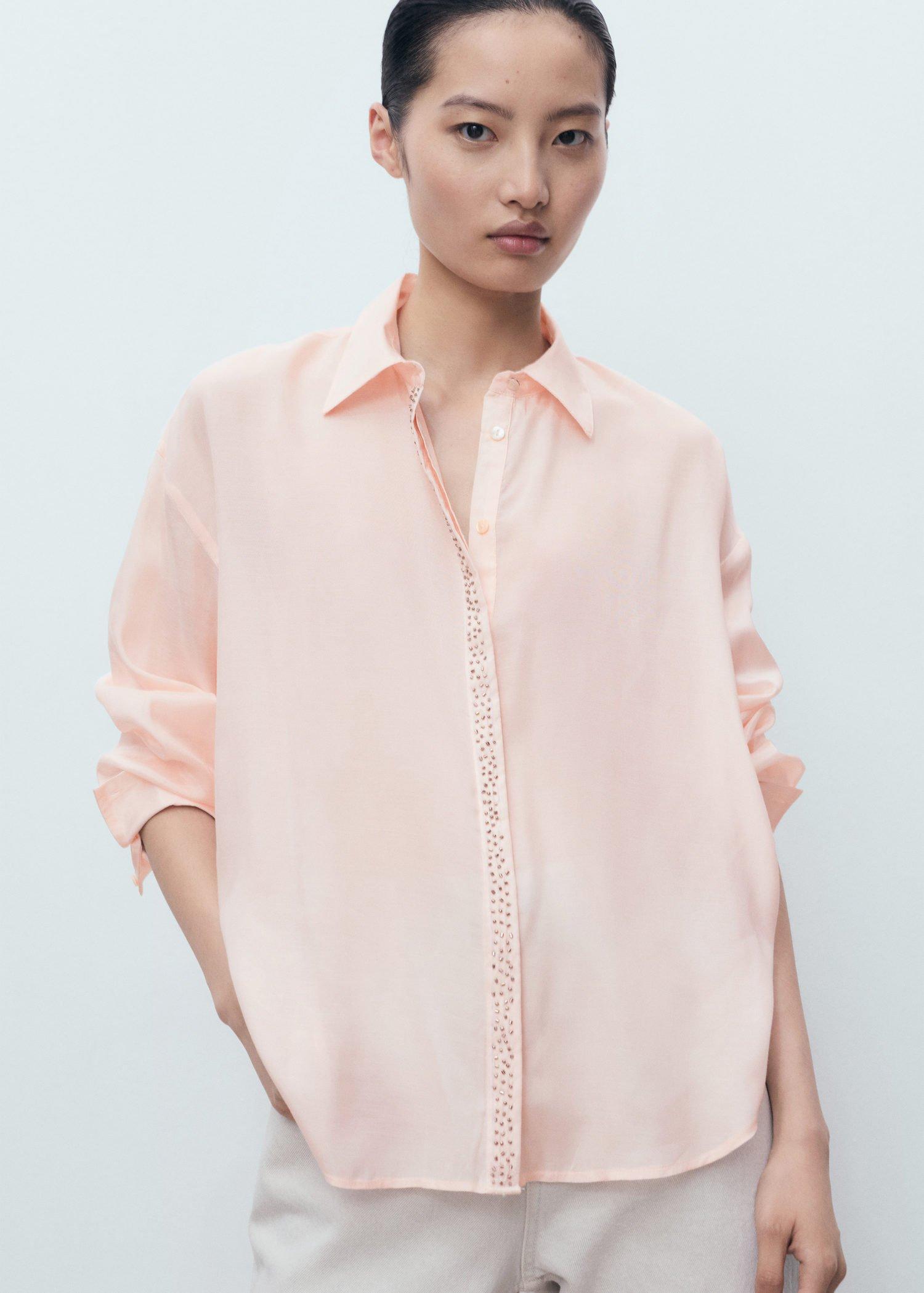 Pink Lt Pastel Modal Shirt With Rhinestones, , large image number 0