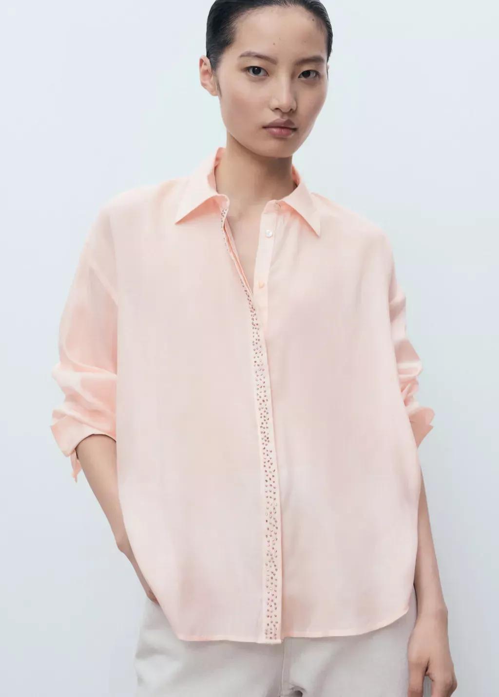 Pink Lt Pastel Modal Shirt With Rhinestones, , large image number 1