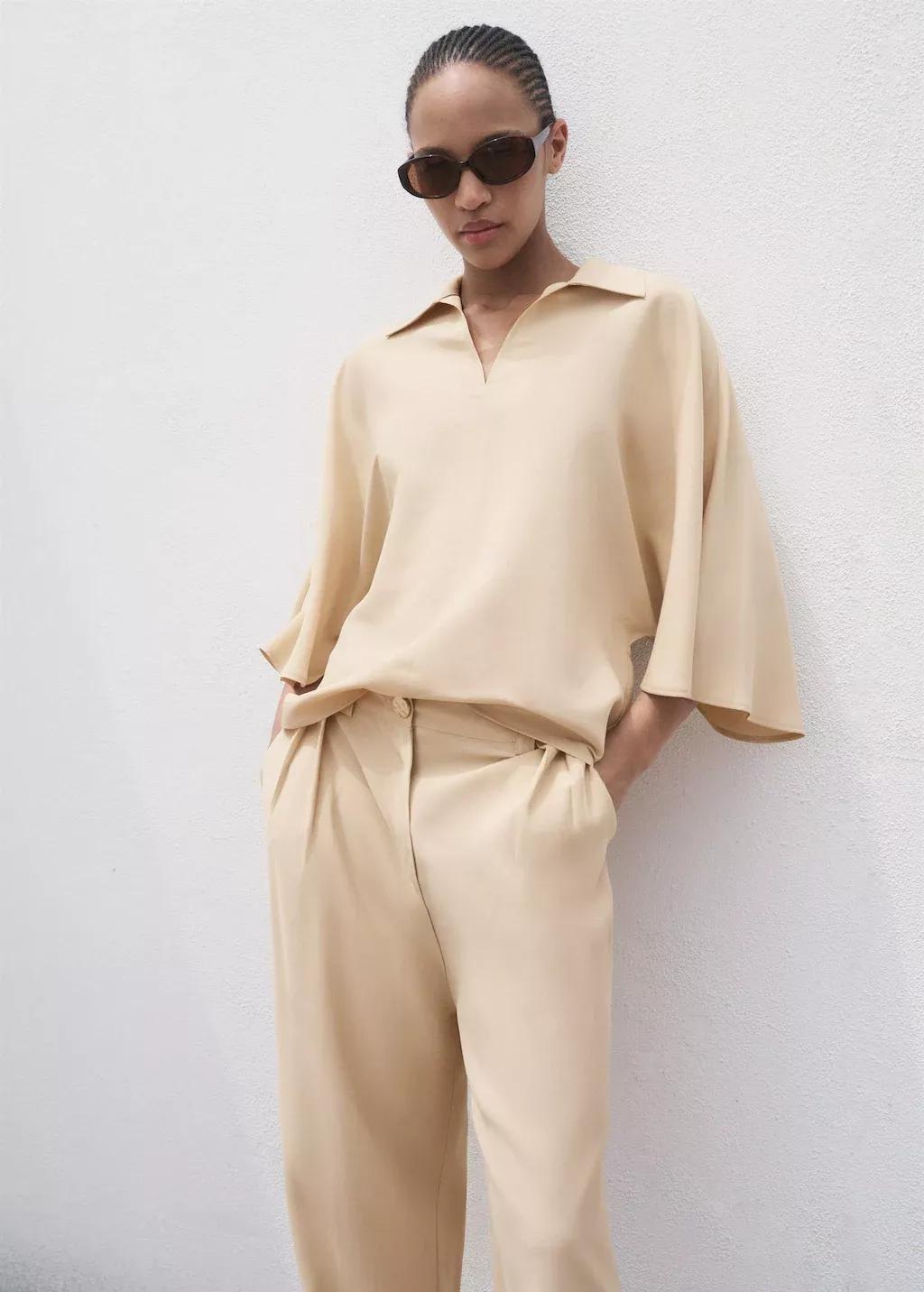 Brown Lt Pastel Oversized three-quarter sleeve shirt, Light Pastel Brown, large image number 1