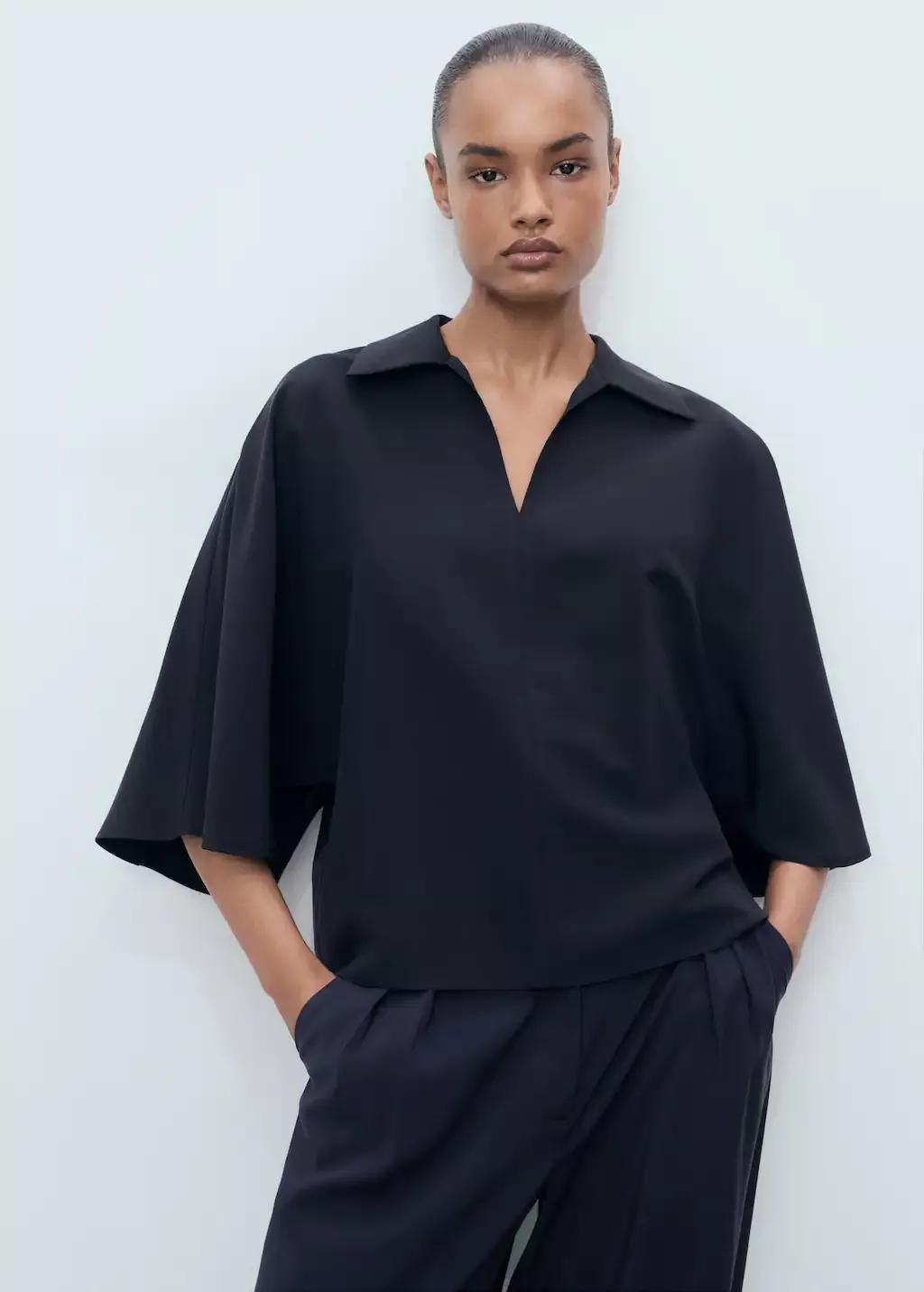 NAVY Oversized three-quarter sleeve shirt, Navy, large image number 1