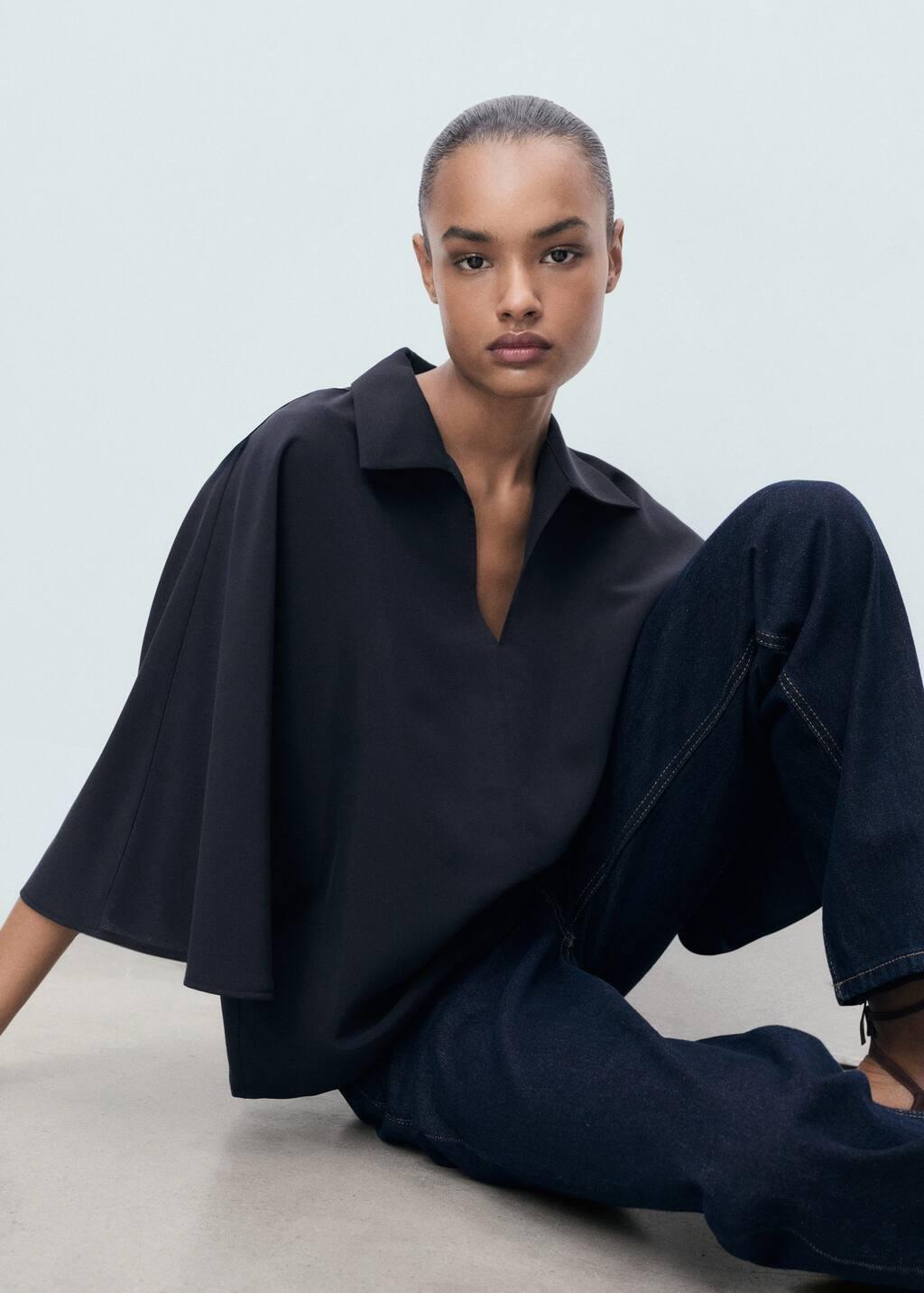 NAVY Oversized three-quarter sleeve shirt, Navy, large image number 2