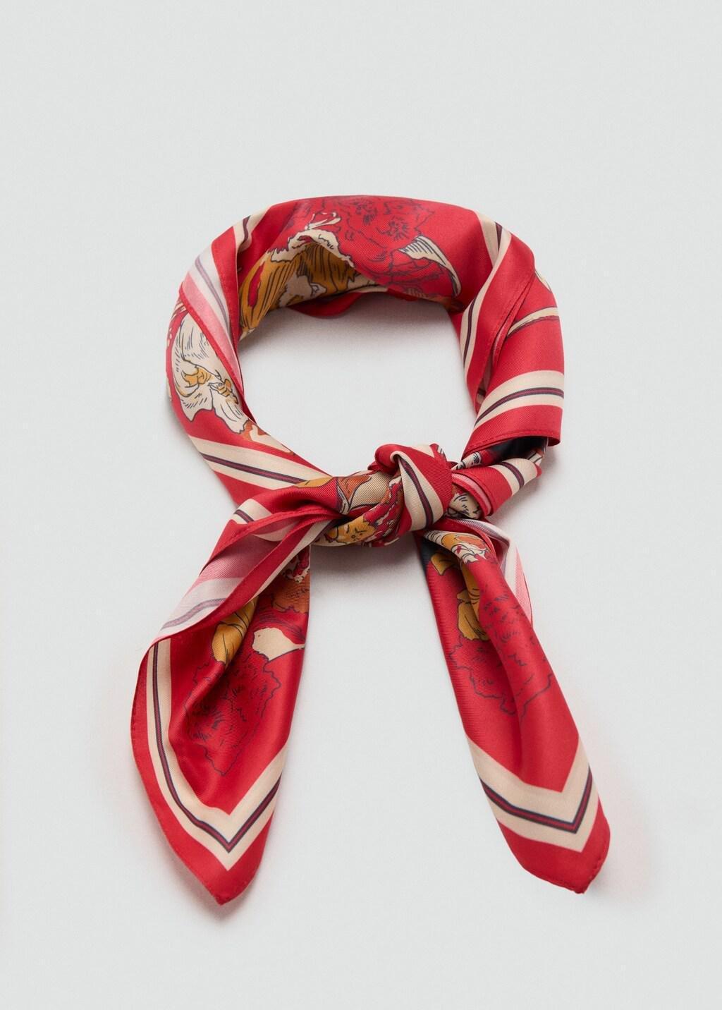 Red Floral Satin Scarf, 0201_70, large image number 4